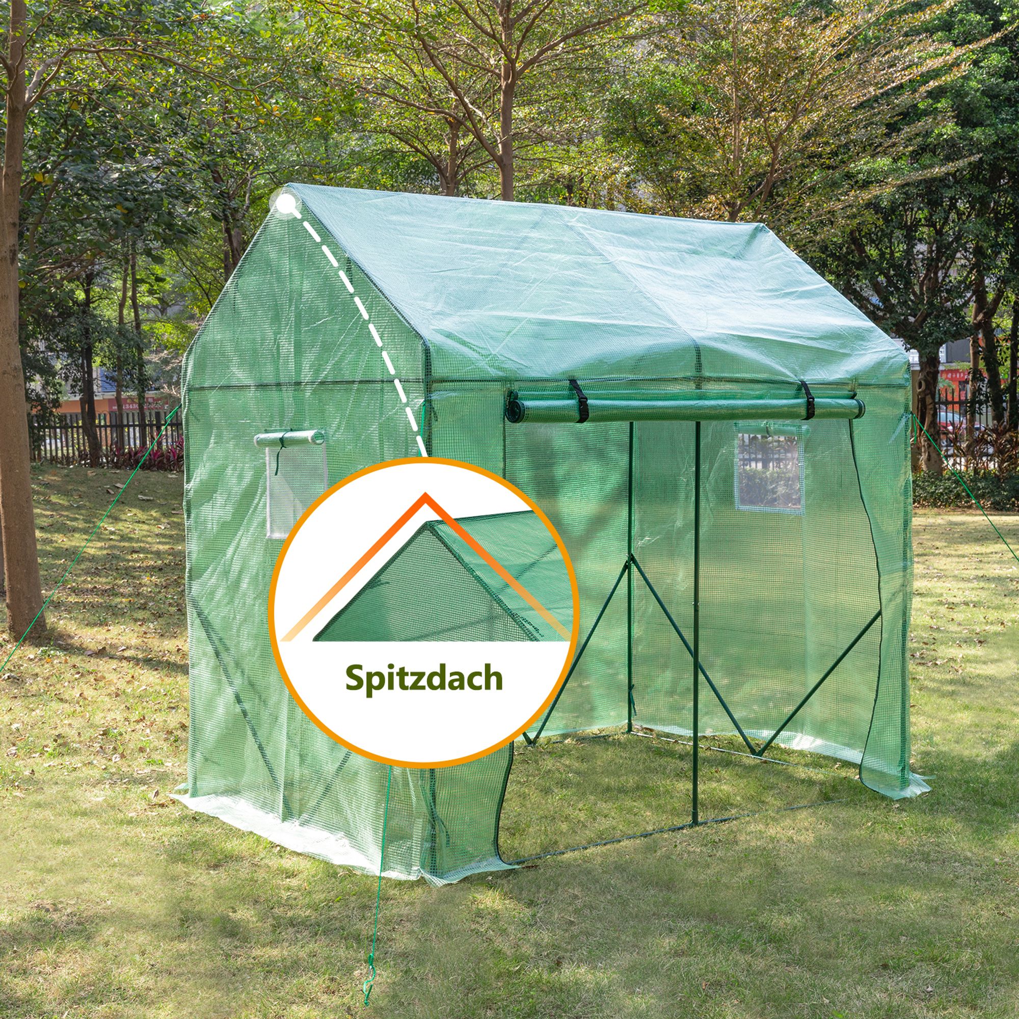 Yorbay Gewächshaus Foliengewächshaus 2x2x1.4m  Treibhaus Tomatengewächshaus Frühbeet Folienzelt Grün Mehrweg