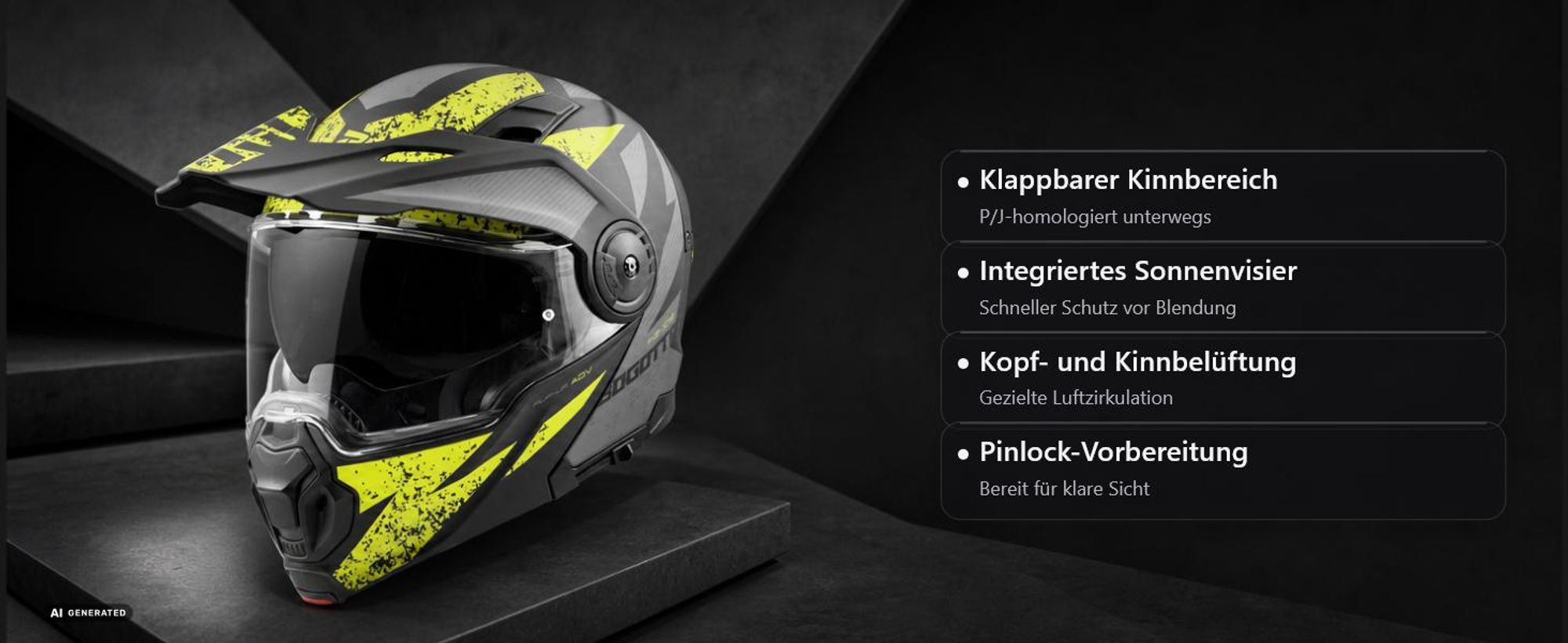 Bogotto FG-102 Safari Fiberglas Enduro Klapphelm Helm, schwarz matt/grau, XL