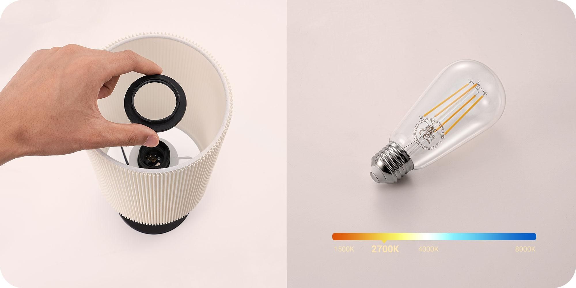 EDISHINE Tactiele Bedlamp Set van 2 met USB-C & USB-A Oplaadpoort, 3 Helderheidsniveaus, E27 LED-lamp Inbegrepen, Stoffen Lampenkap