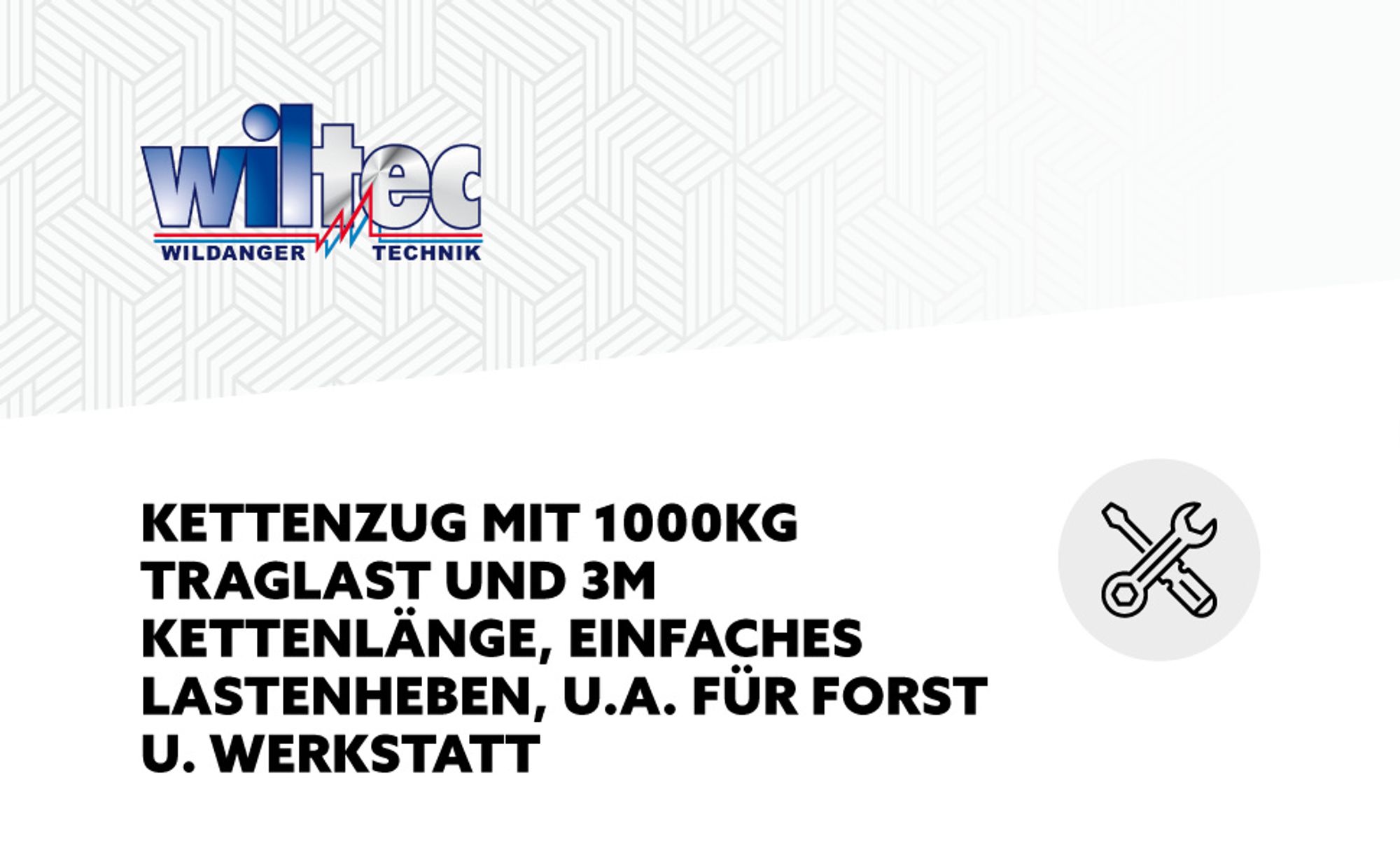 Wiltec Kettenzug mit 1000kg Traglast und 3 m Kettenlänge, einfaches Lastenheben, Flaschenzug, Seilzug, Handkran, Handseilwinde u.a. für Forst und Werkstatt