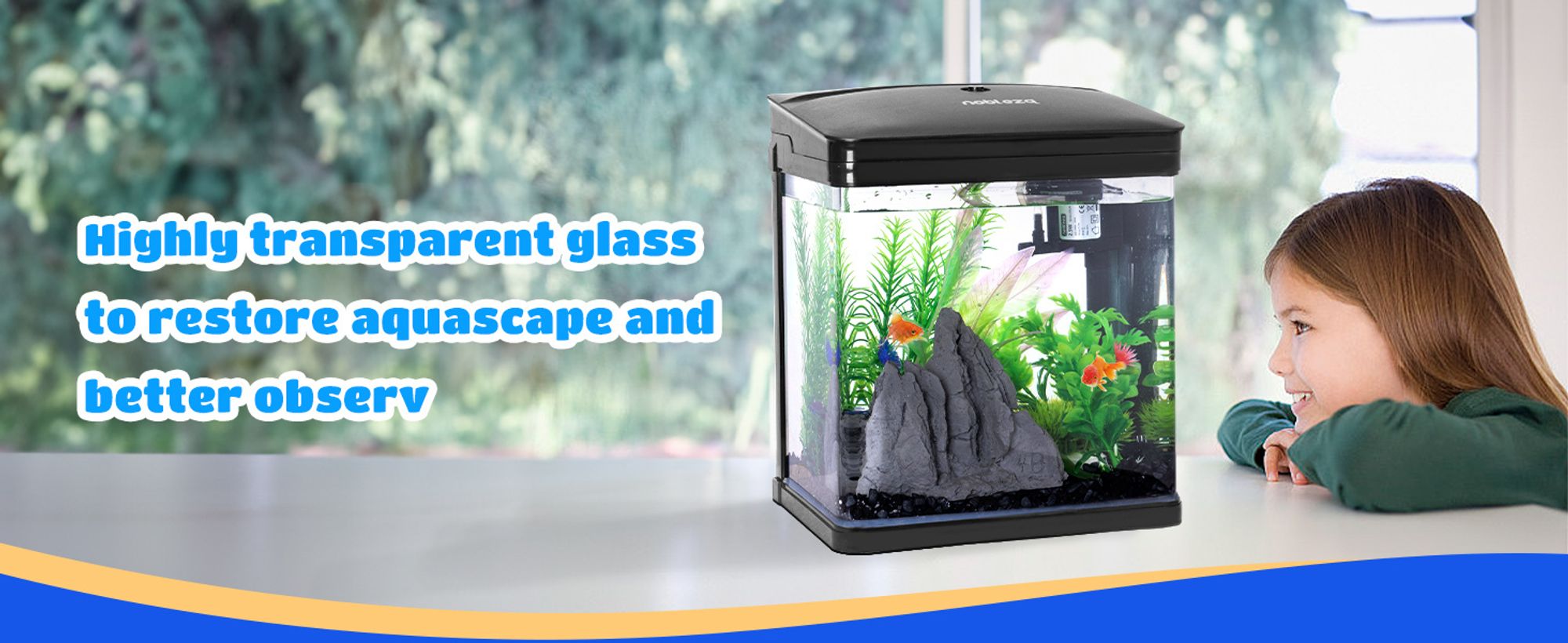 7 Liter Aquarium Komplettset LED mit Pumpe, Kleines Nanoaquarium mit Filteranlage Mini Nano Becken Set für Fische,Schwarz