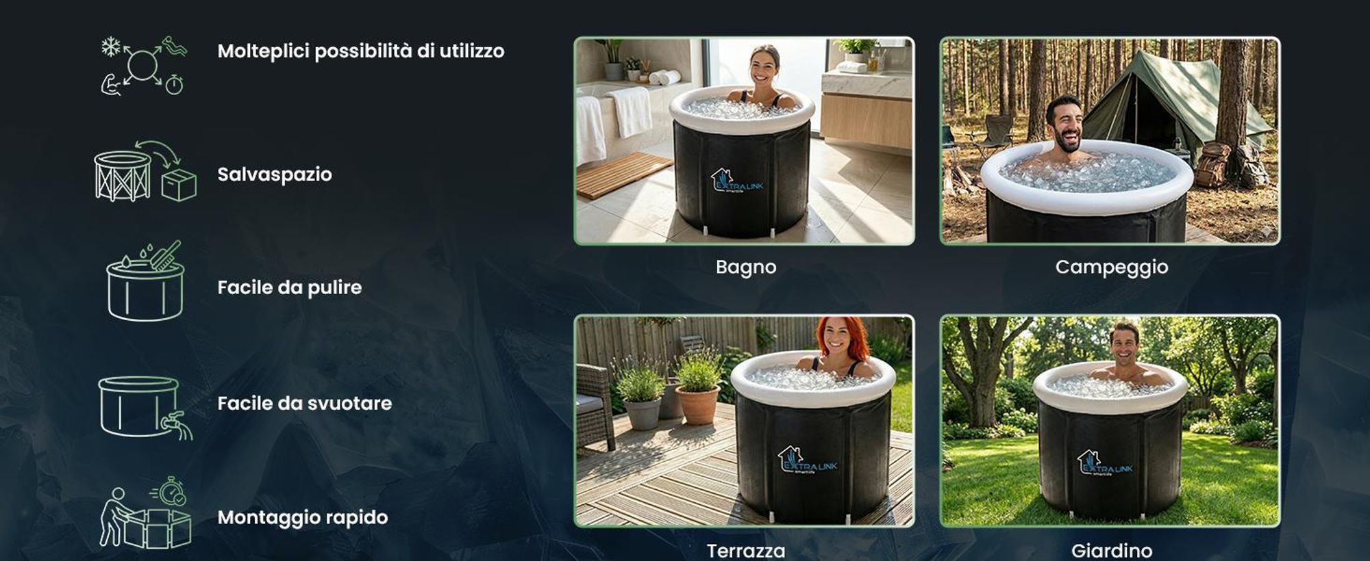 Extralink vasca bagno di ghiaccio XL 400 L con coperchio