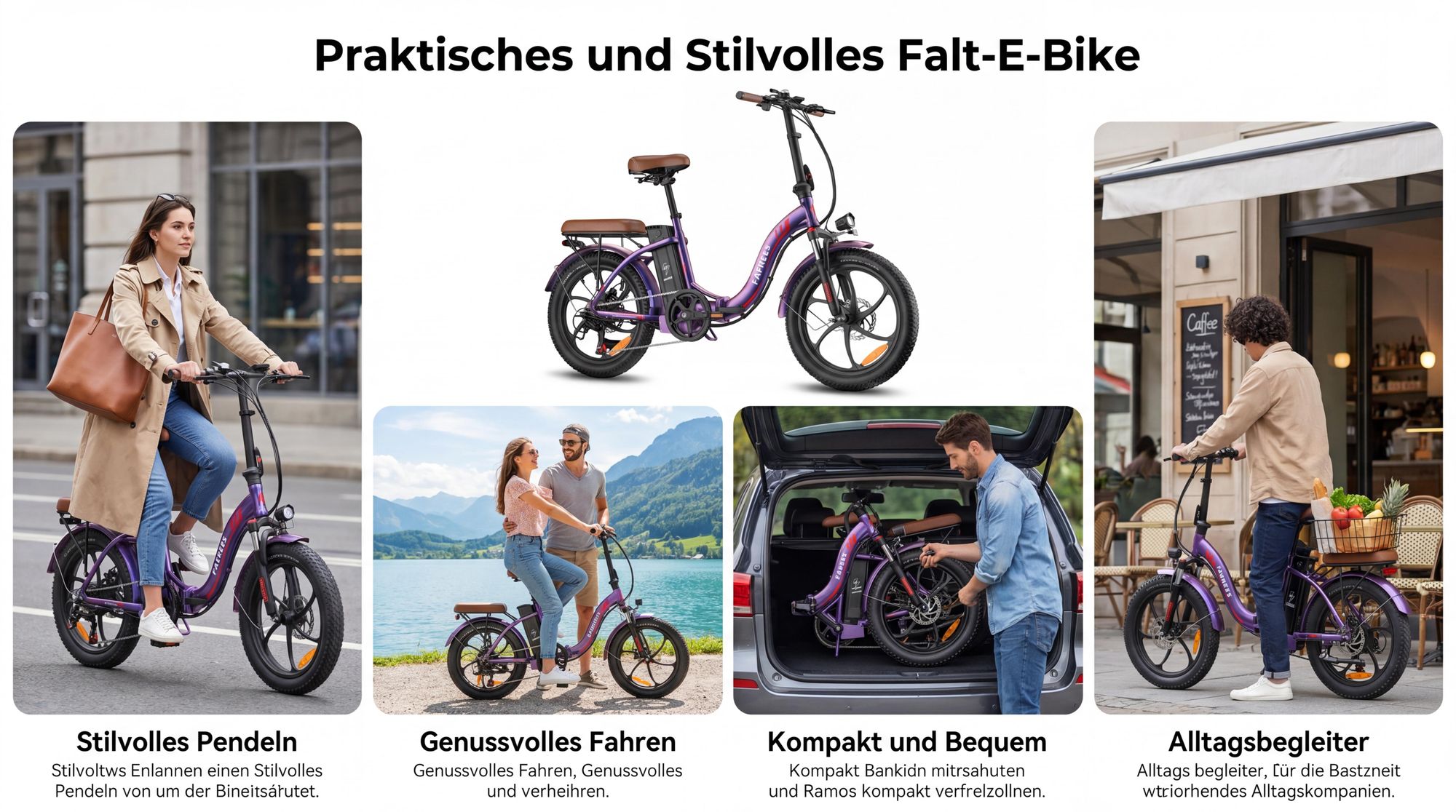 Elektrofahrrad 20 zoll Rostfreie Aluminiumlegierung 36 V 18 Ah 648 Wh bis zu 120 - 150 km Wasserdicht IPX5 Pedelec klapprad 7 Gang, Lila