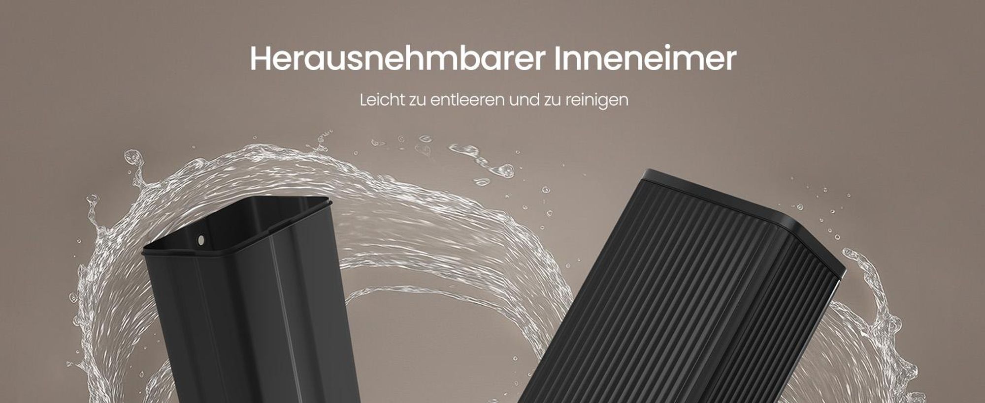 Abfalleimer für Küche, Mülleimer aus Stahl, mit Deckel und herausnehmbarem Inneneimer, Softclose, 50 Liter, schwarz
