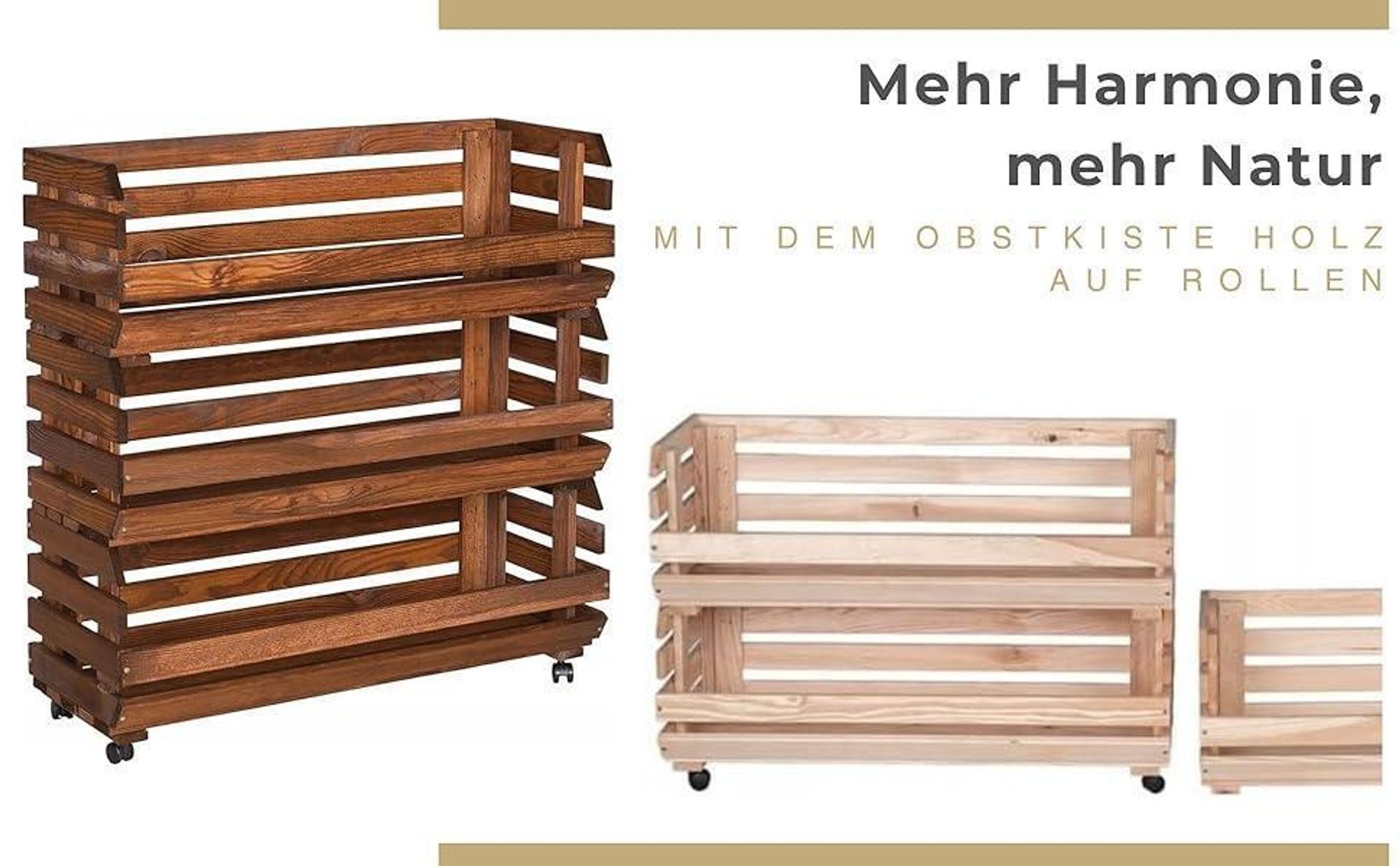 STOLMAK Obstkiste aus Holz mit Rollen – 3 Etagen – 77x79x30 cm – Aufbewahrung für Obst & Gemüse – Stapelbar – Holzkiste Regal mit Körben