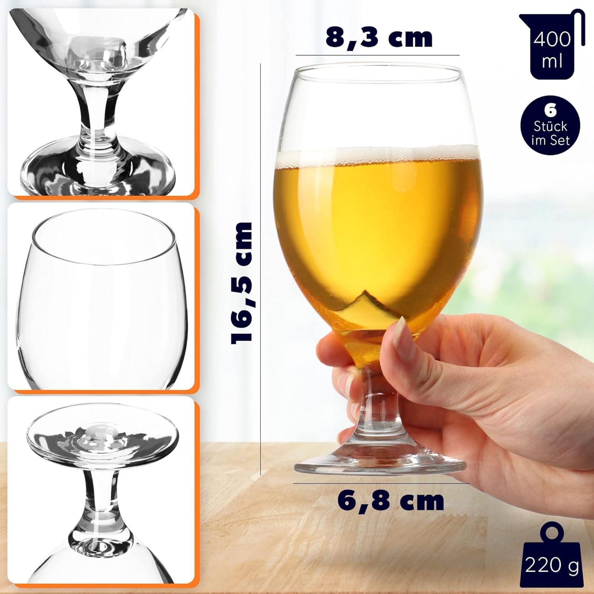 KADAX Biergläser Set "Forio", Bierseidel aus Glas, Bierglas, Transparent, 400 ml, 6 Stück