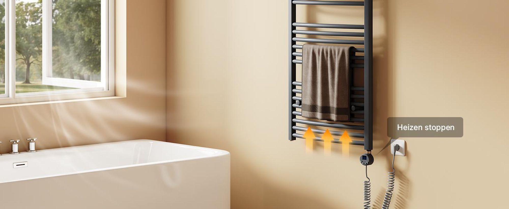 EMKE Heizstab 1200W mit Wifi App Steurung Timer Funktion, Anthrazit, 4 Heizmodi Childlock Google Home Sprachsteuerung für Badheizkörper