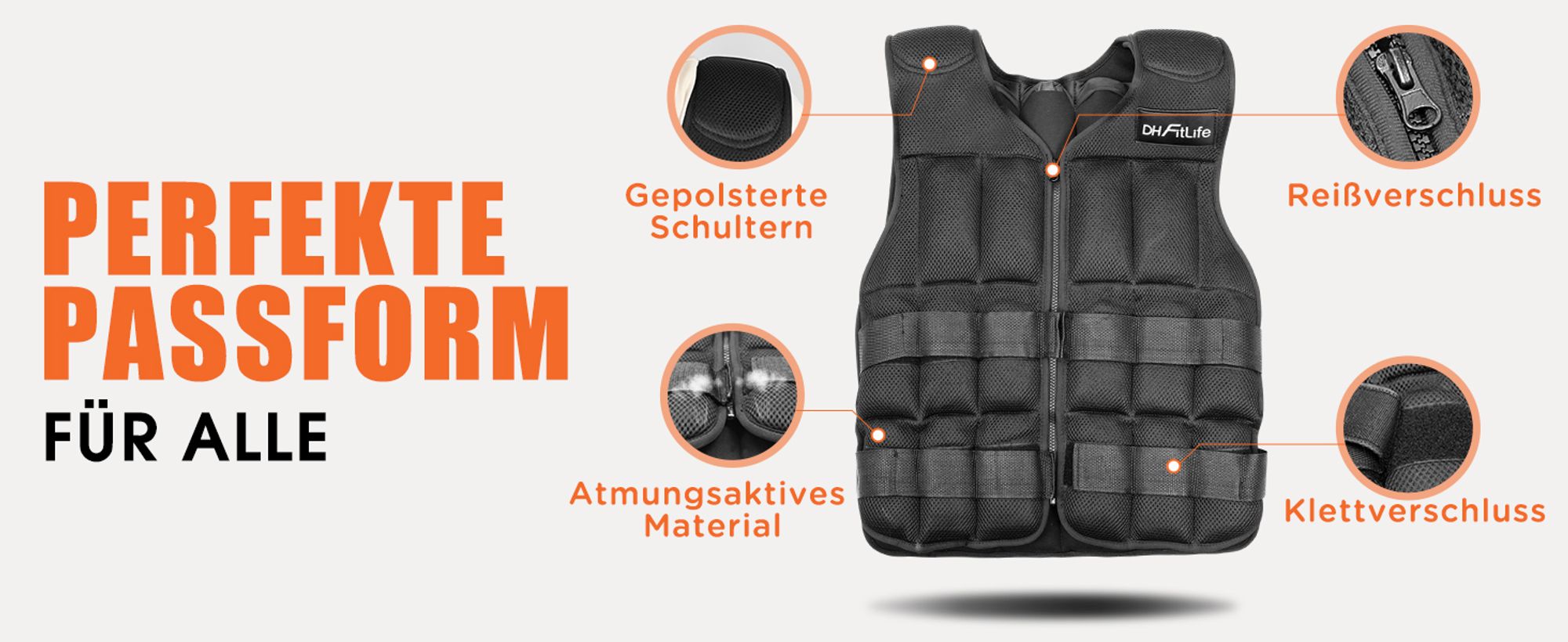 DH FitLife Verstellbare Gewichtsweste 20KG zum Muskelaufbau u. Krafttraining | Weighted Vest | Laufweste Damen Herren | Fitness Trainingsweste
