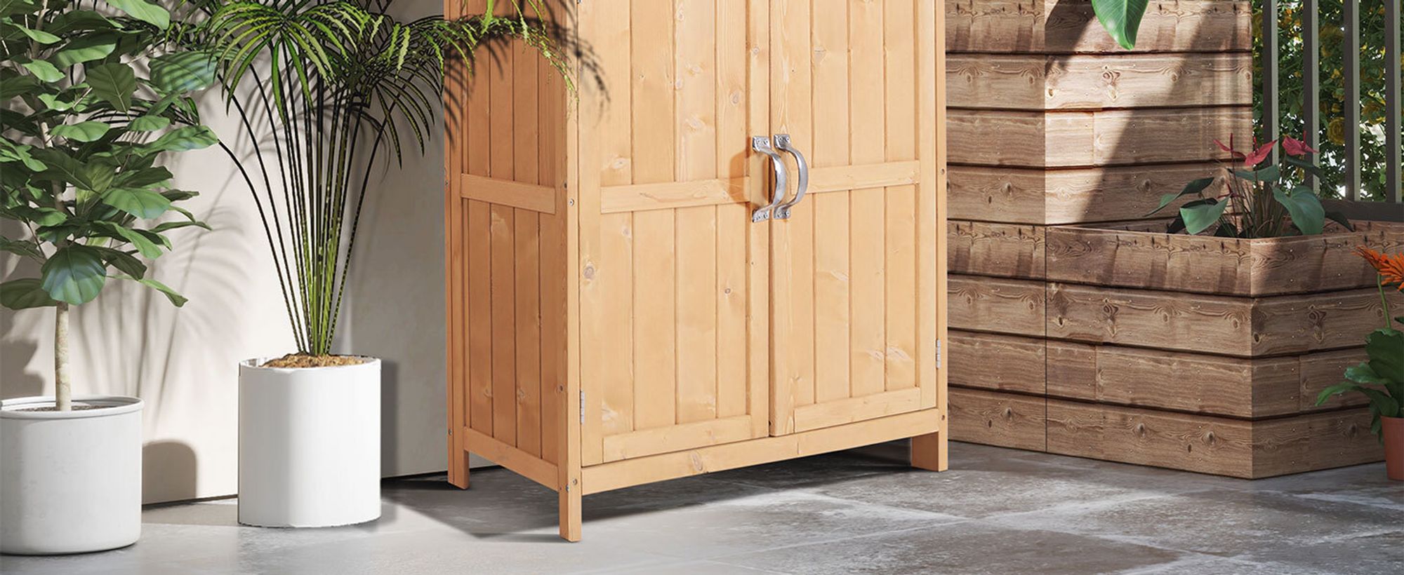 Outsunny Geräteschrank Geräteschuppen Gartenschrank 2 Fächer Tannenholz Natur 74 x 43 x 88cm
