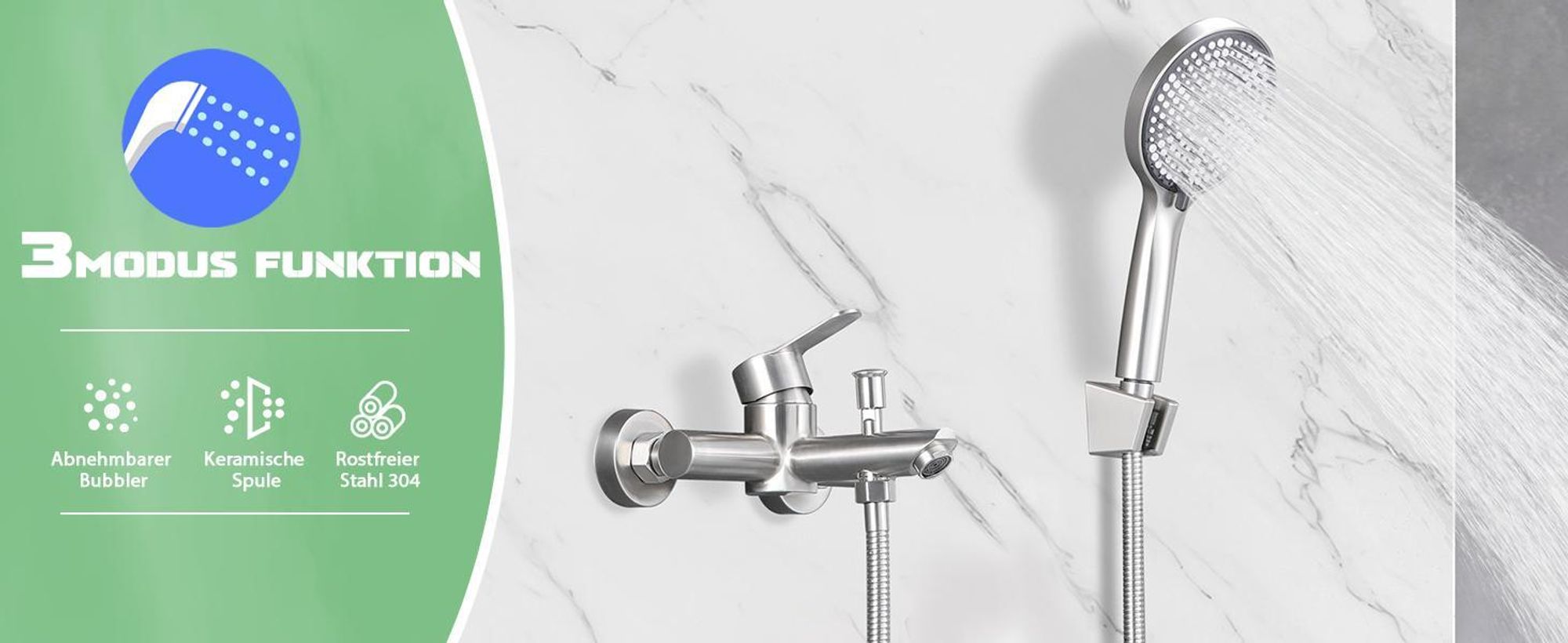 ZMH Badewannenarmatur mit Handbrause 3 Funktionen  Klassisch Set Badewannen Amaturen für Badewanne Bad