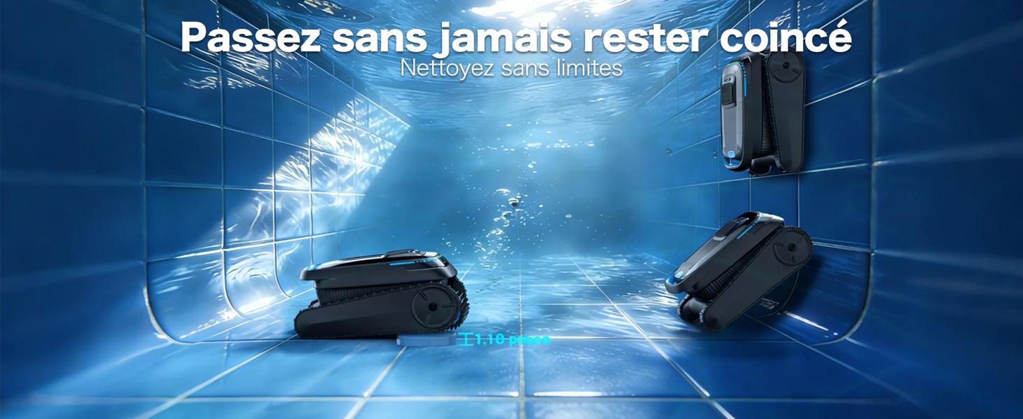 Robot de piscine AIRROBO CP20 Sans fil Aspirateur de piscine Stationnement automatique et escalade murale, 3 moteurs 120 min, pour sol/mur/ligne d'eau