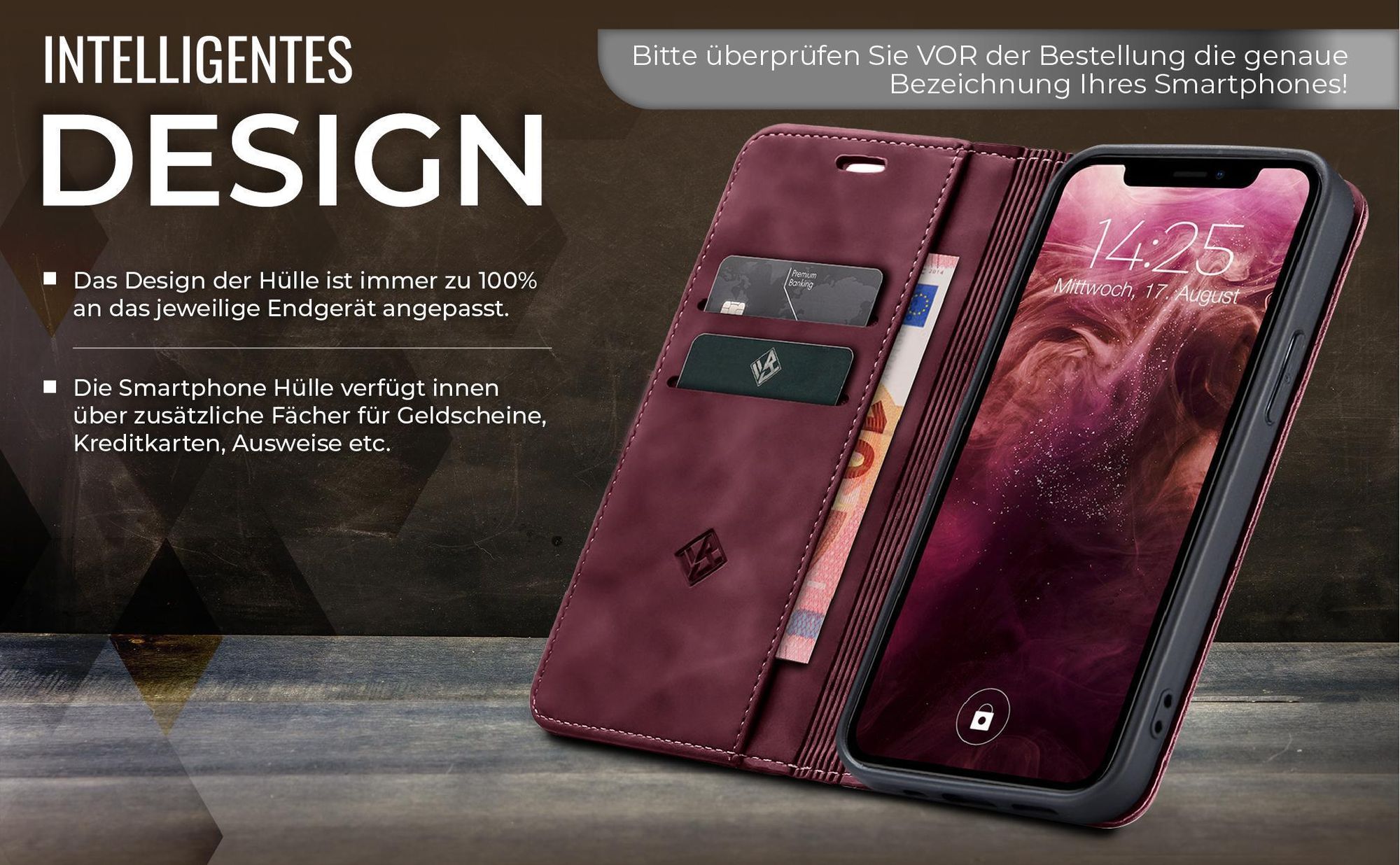Edle Schutzhülle in Weinrot für Apple iPhone 11 mit Kartenfächern und Geldfach