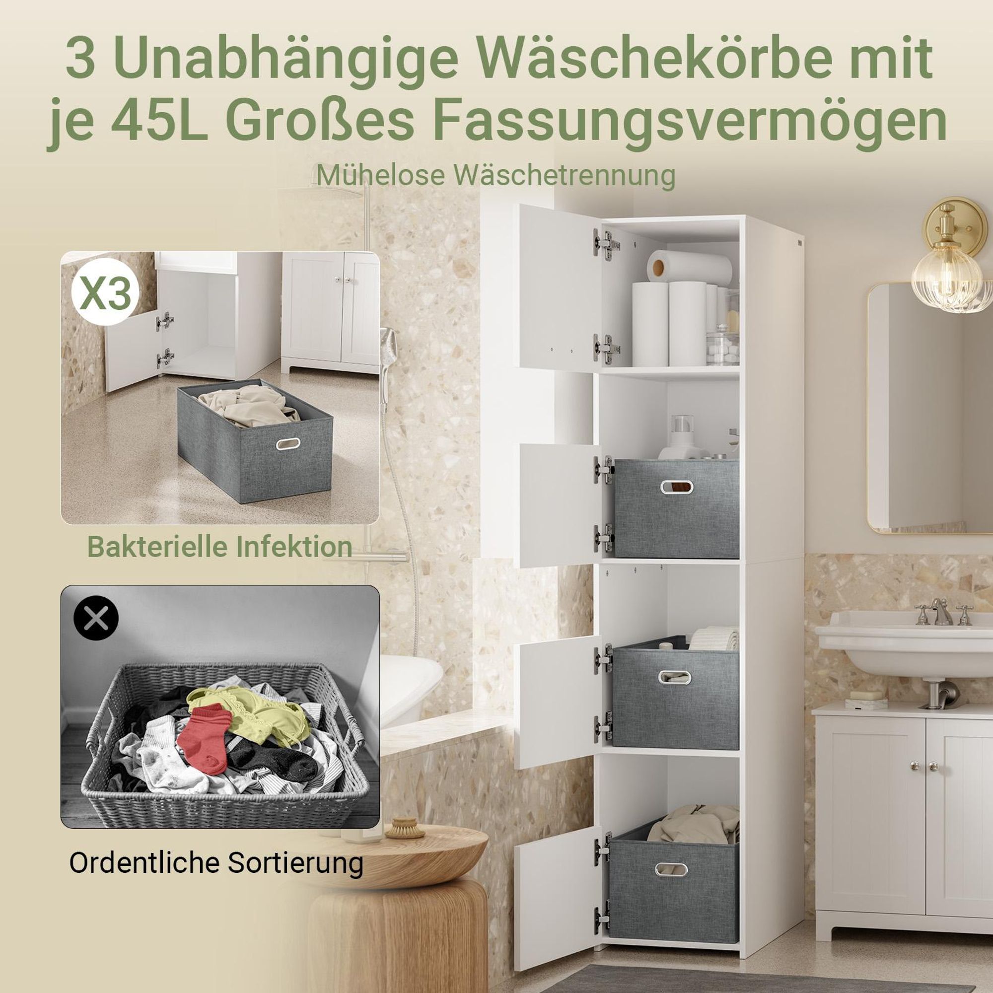SoBuy Hochschrank mit Türen und Schubladen, Weiß, Moderner Wäscheschrank Hoher schmaler Schrank mit einem oberen BZR232-W