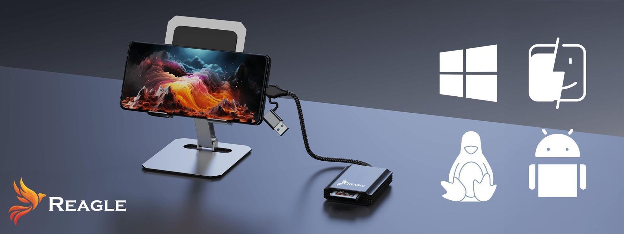 Kartenlesegeräte CFexpress Typ B ,USB 3.2 Gen 2 10 Gbit/s 2in1 USB-C USB-A für Speicherkarten bis 2 TB Kartenleser Aluminiumgehäuse, REAGLE