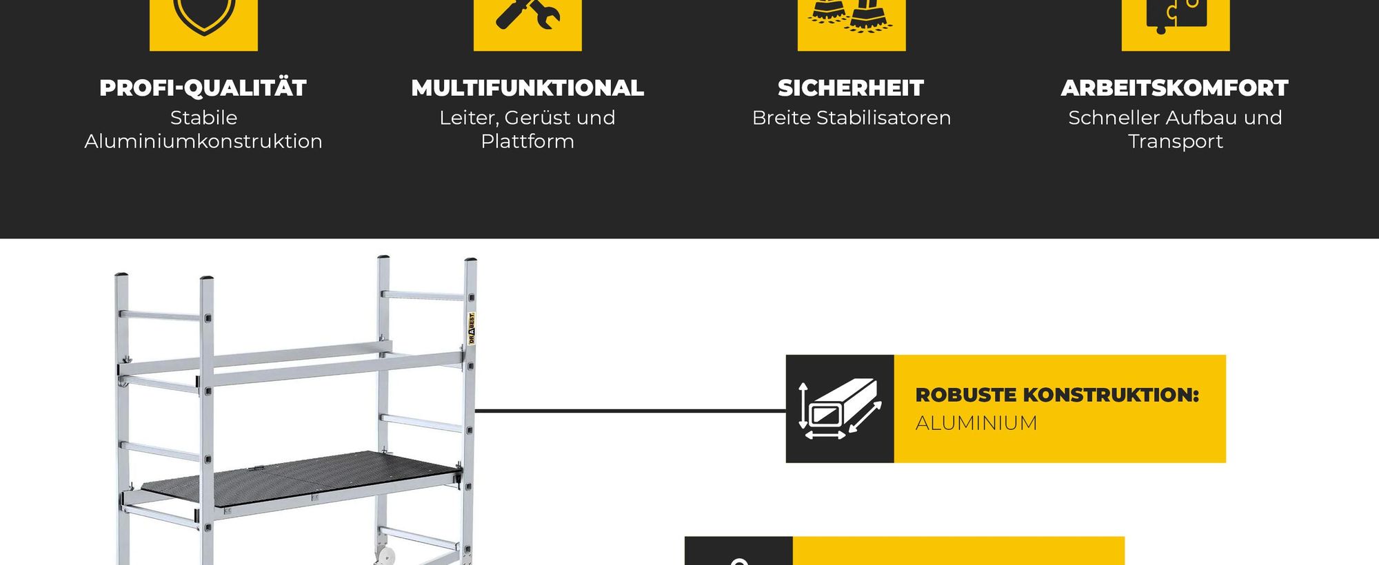 Drabest | Aluminiumgerüst - gerüst - Leitergerüst - leiter gerüst - bis zu 150kg - alu gerüst - arbeitsplattform - plattform alu gerüst