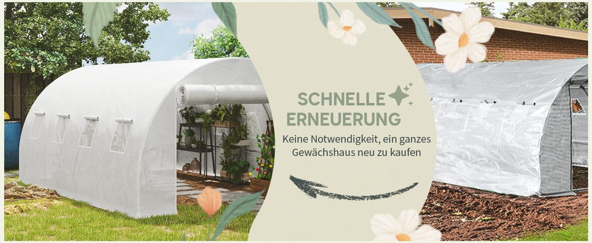Outsunny Gewächshausfolie 3 x 4 m, wasserdicht Polyethylenfolie mit Rolltür