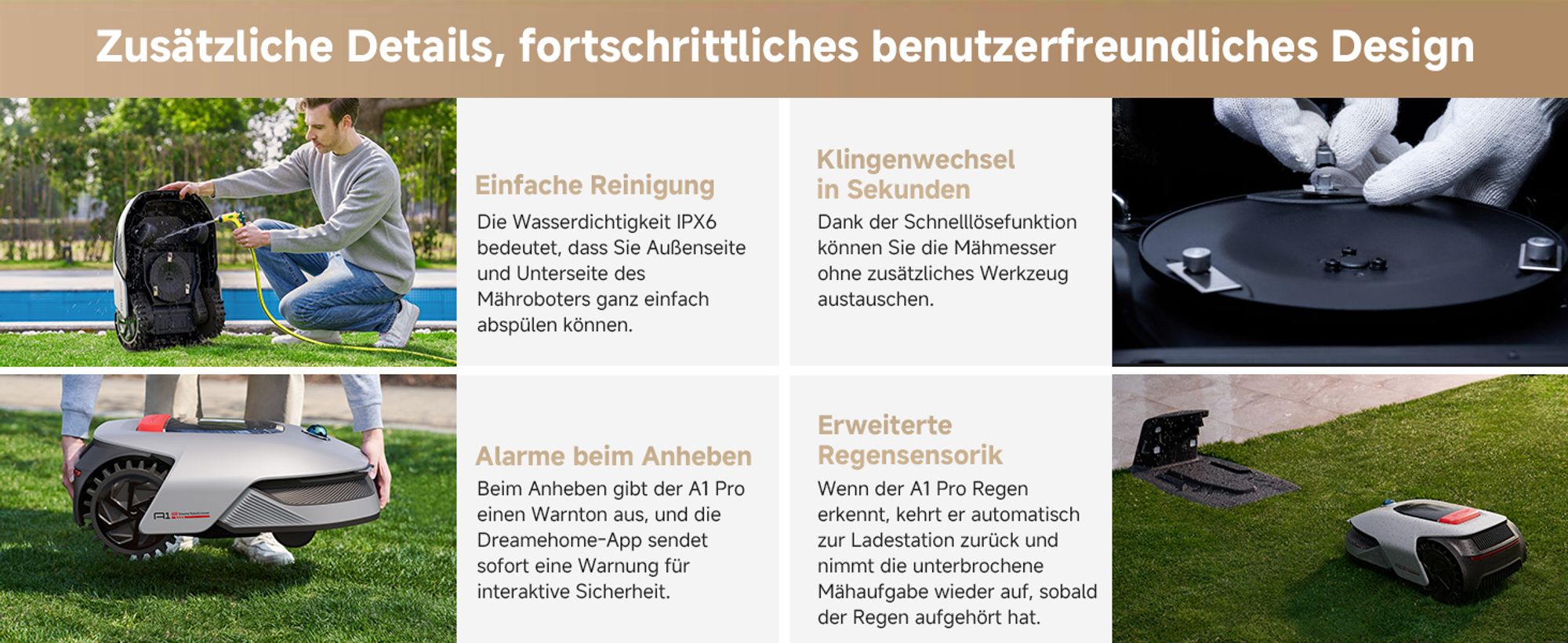 Dreame Intelligenter Mähroboter A1 Pro, Drahtloser Umfang Mähroboter, App-Steuerung, Intuitive Zonenverwaltung, Intelligente Hindernisvermeidung