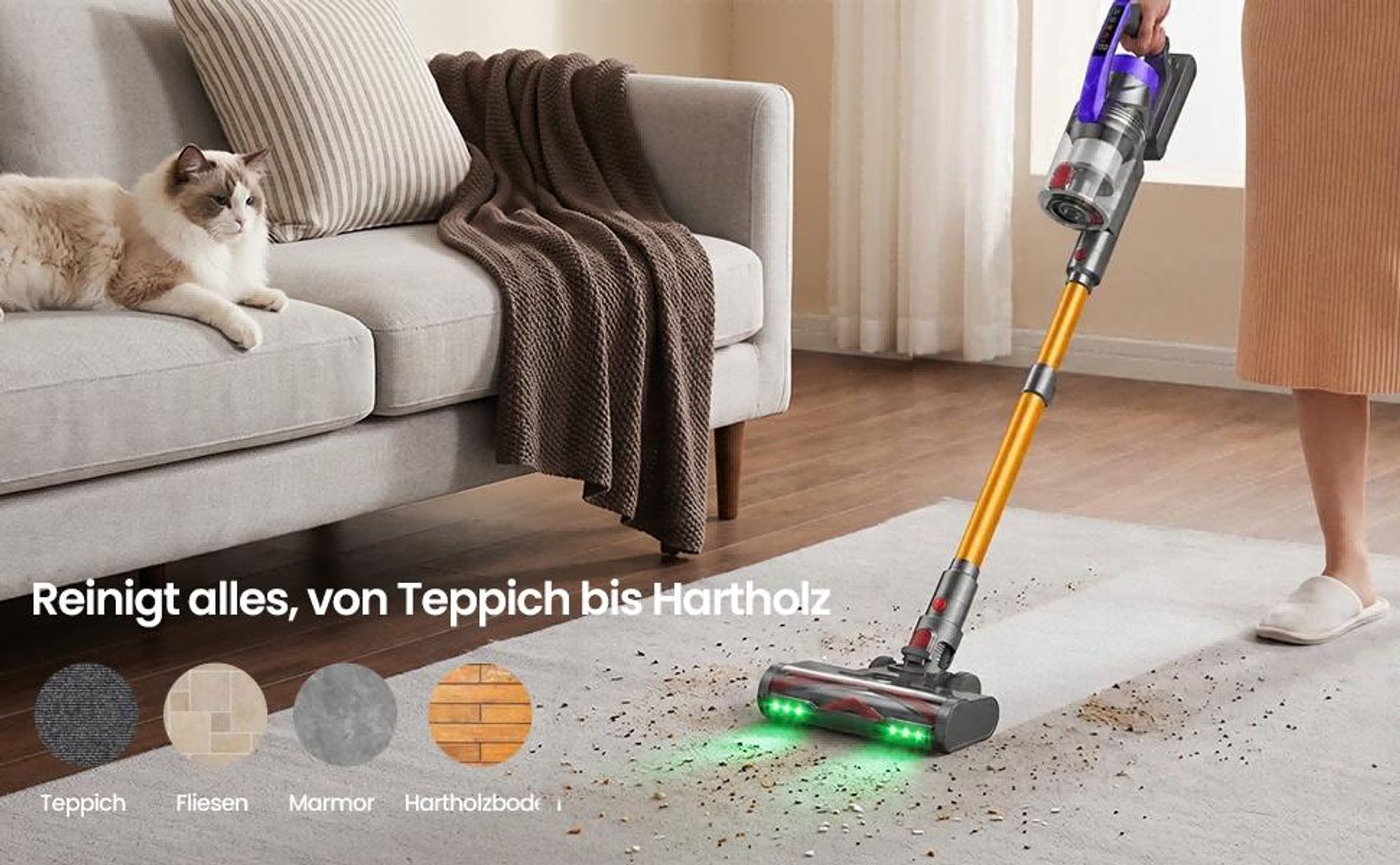 Vielseitige, abnehmbare Bürstenaufsätze – perfekt für jeden Haushaltsbedarf.