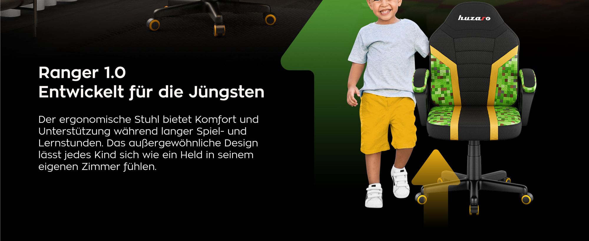 Huzaro Schreibtischstuhl Kinder Ranger 1.0 Gaming Stuhl Racing Sessel Bürostuhl Drehstuhl Gamer bis 130 kg Mesh Pixel