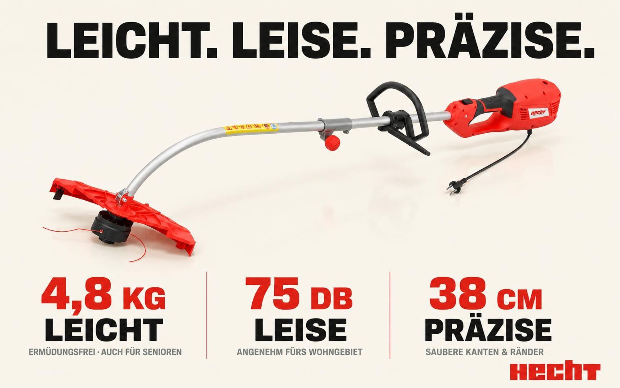 HECHT 1299 Freischneider Elektro | 38 cm Schnittkreis | mit Tragegurt | 1400 W / 230 V | 7500 U/min