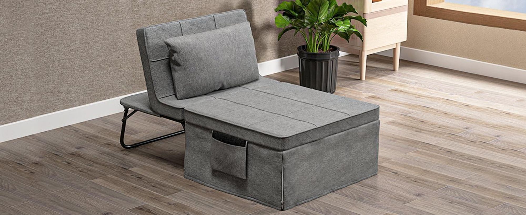 Łóżko składane HOMCOM 4 w 1 75 x 190 cm, łóżko dla dorosłych, składane, z 8-centymetrową grubą pianką, łóżko podróżne z metalową ramą, łóżko pojedyncze z 5-poziomową regulacją wysokości i poduszką, nośność do 150 kg