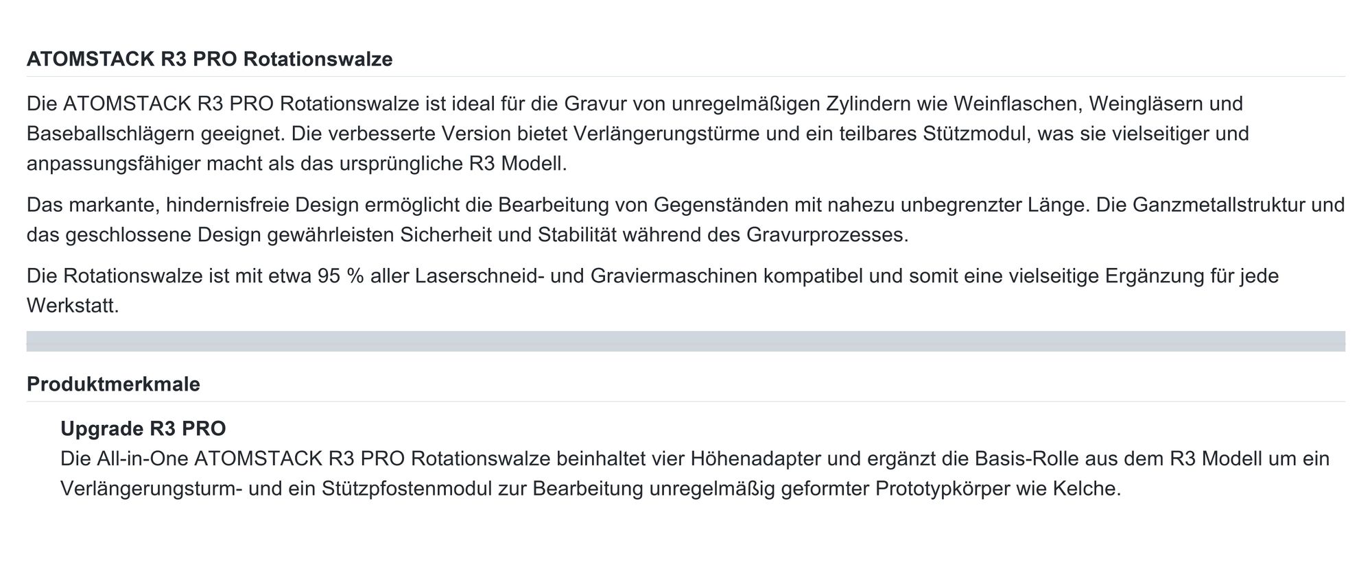 ATOMSTACK R3 PRO Rotationswalze, Rotary Roller, Y Achsen-Rotationswalzen mit 360°drehbarer, für zylindrische Objekte,8 Winkeleinstel
