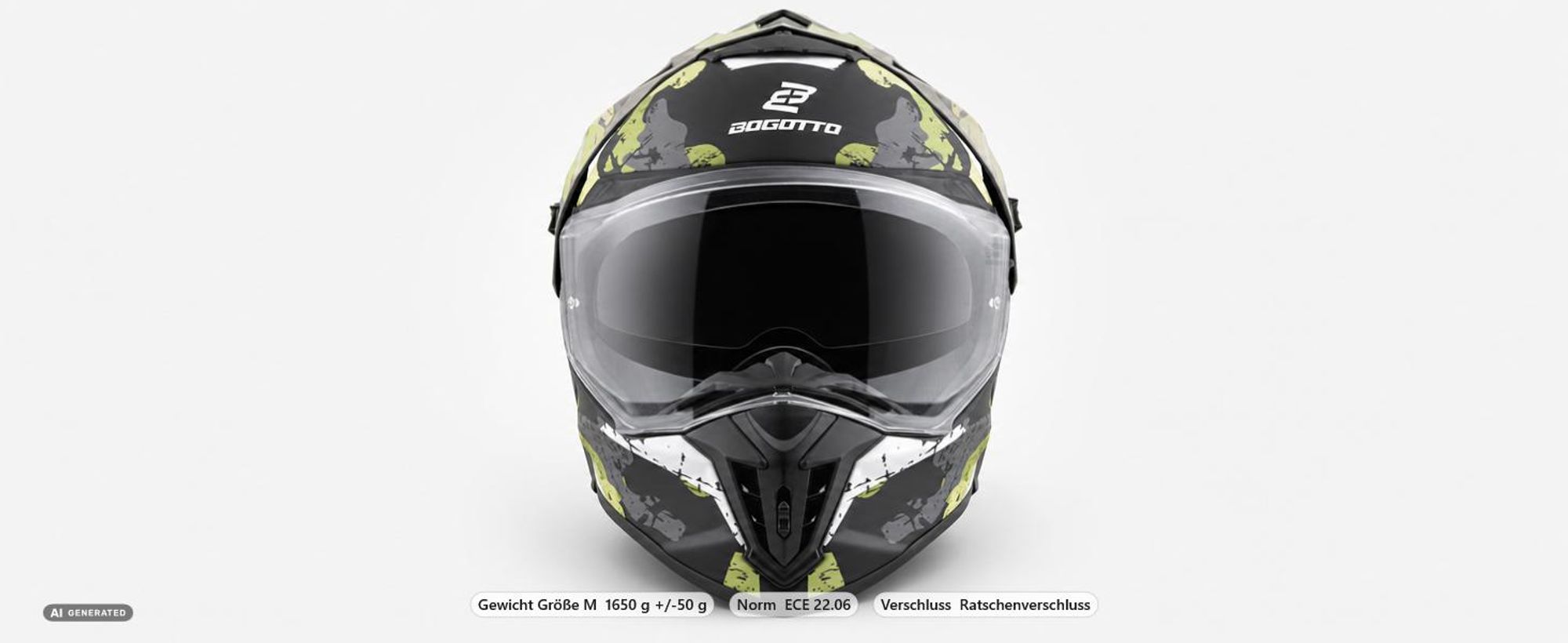 Bogotto FG-601 Sniper Fiberglas Enduro Helm, schwarz matt/grau, L (59/60)