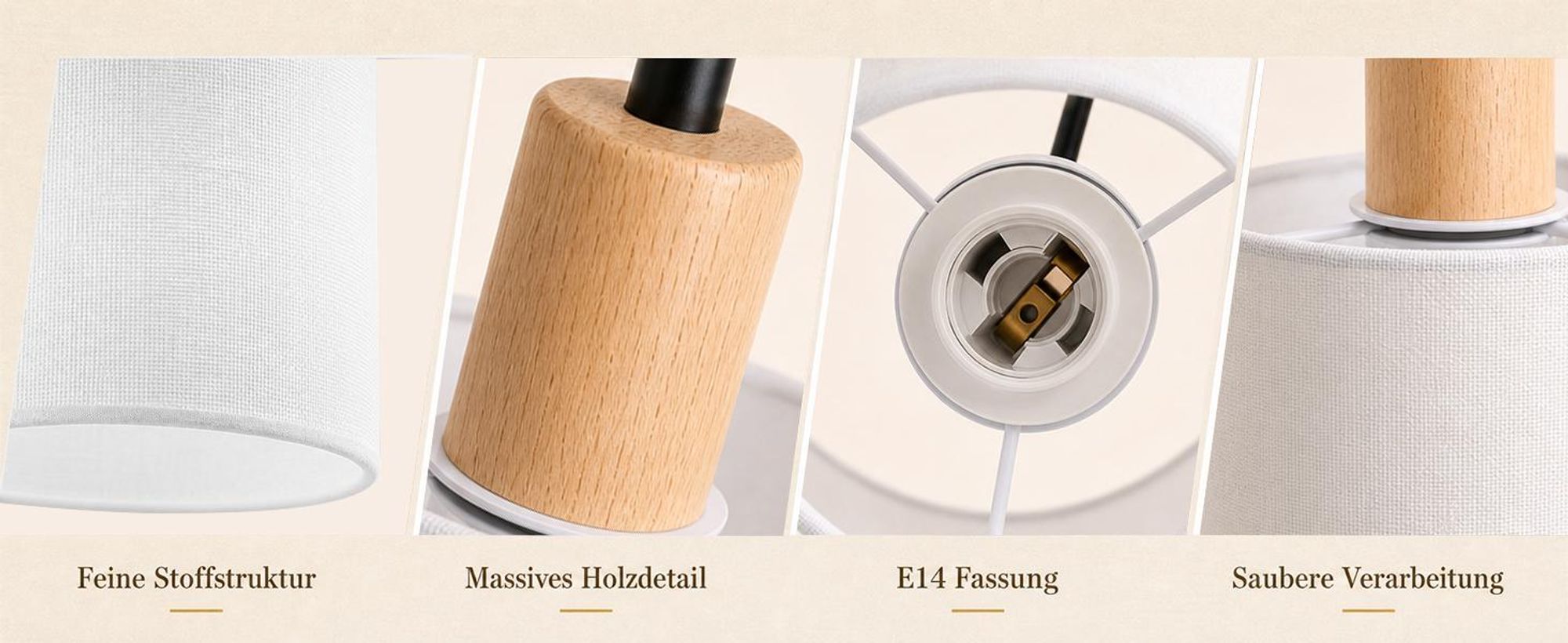 ZMH Pendelleuchte Holz Esstischlampe 1 Flammig Vintage Hängeleuchte mit Stoffschirm E14 Hängelampe für Wohnzimmer Restaurant Schlafzimmer Küche Weiß