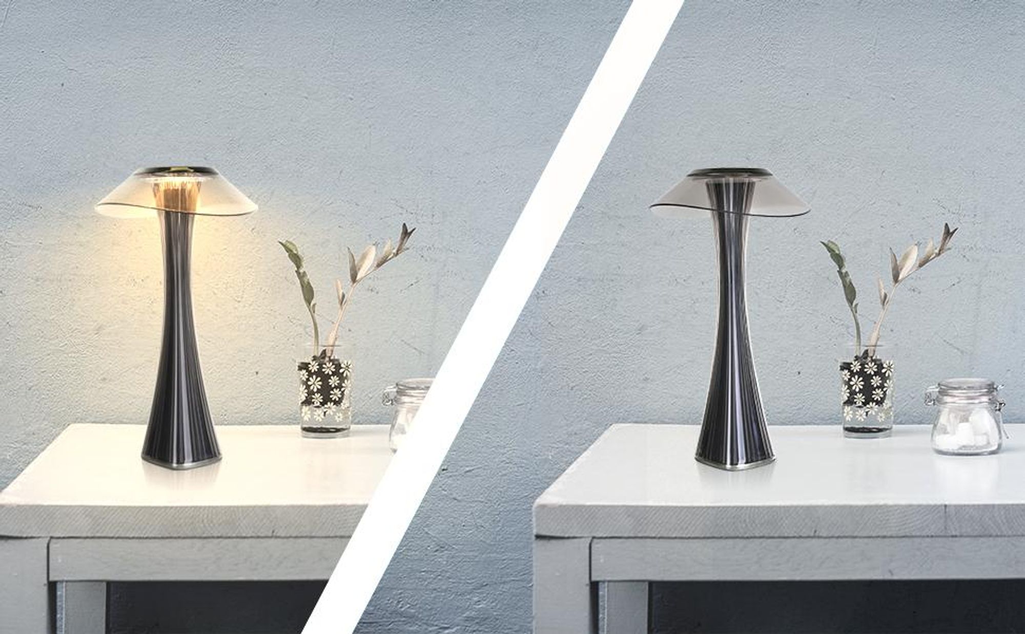 ZMH LED Tischleuchte Akku Touch Dimmbar Rauchgrau Nachttischlampe Tischlampe Moderne für Schlafzimmer Wohnzimmer Büro