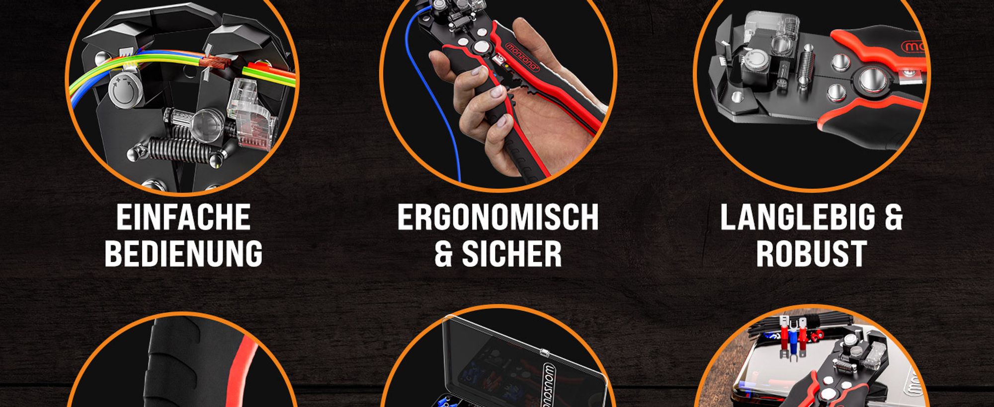 MONZANA® Abisolierzange 3in1 Set 220-teilig Zubehör Box 0,2-6mm² Stahl Automatisch Isolierband Kabelbinder Elektro Abisolierwerkzeug Crimpzange Kabel