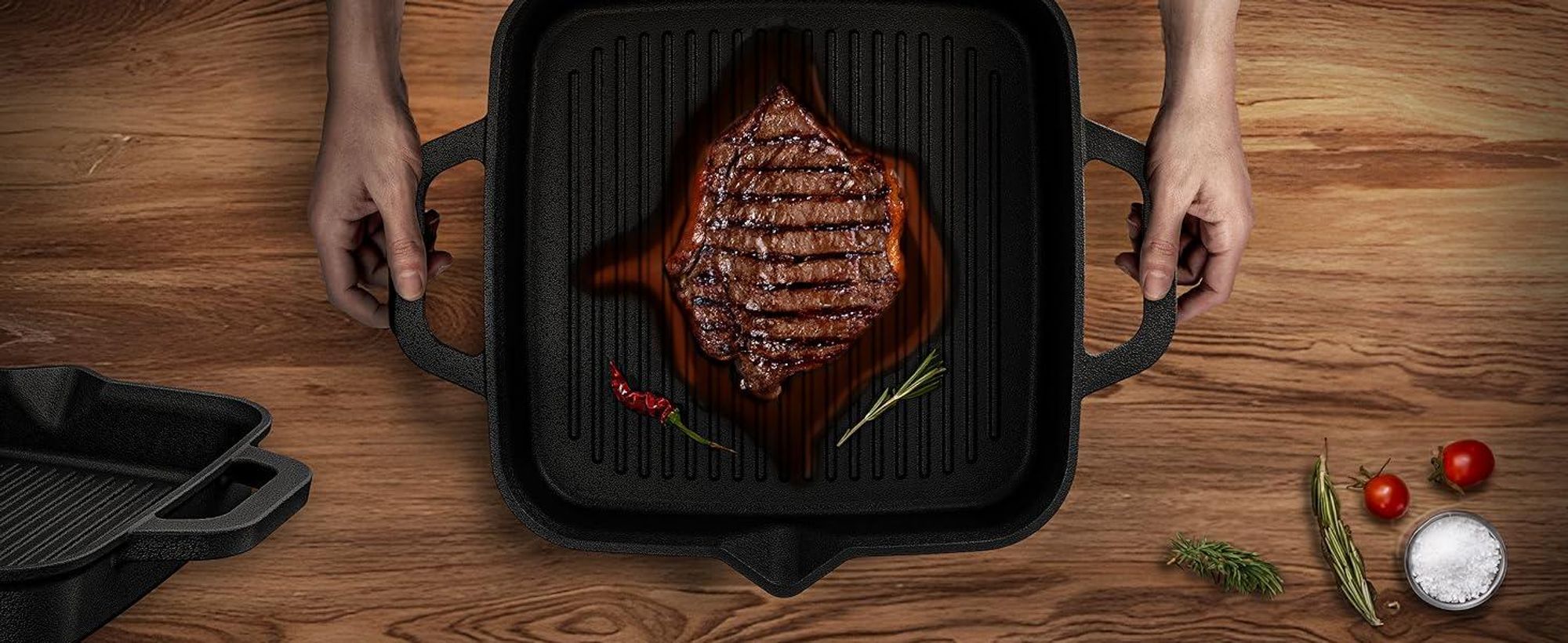 Gusseisenpfanne mit Grillrost-Struktur verwendet werden kann.