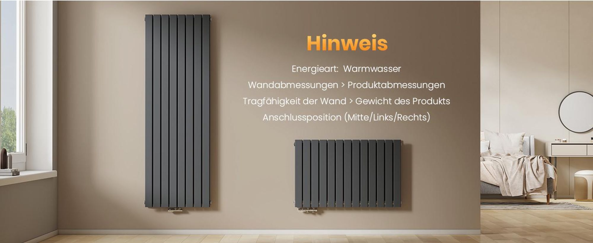 EMKE Design Paneelheizkörper Horizontal 630x1006mm 1308W Flachheizkörper Anthrazit Heizkörper Doppellagig SPCC-Stahl Seitenanschluss ohne Heizstab