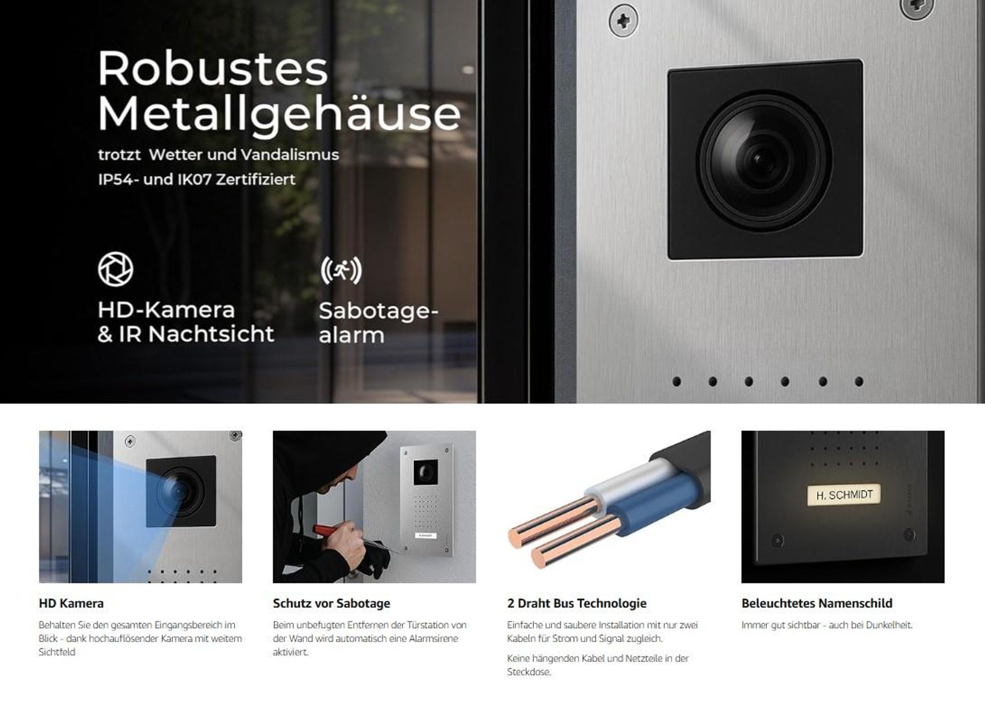 BALTER ENTRI L Unterputz Video Türsprechanlage mit Full HD Kamera und Audio Modul inkl. 2-Draht 1x 7 Zoll WiFi HD Monitor Smartphone App für 1 Familienhaus Set