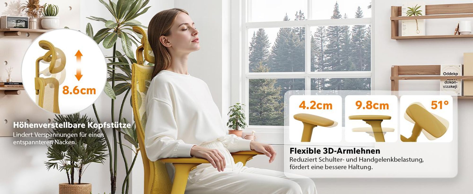 SENSE7 Moyo Ergonomischer Bürostuhl Schreibtischstuhl Gelb 3D-Armlehnen Netzrücken Lendenwirbelstütze Chefsessel Homeoffice PC Stuhl 150 kg