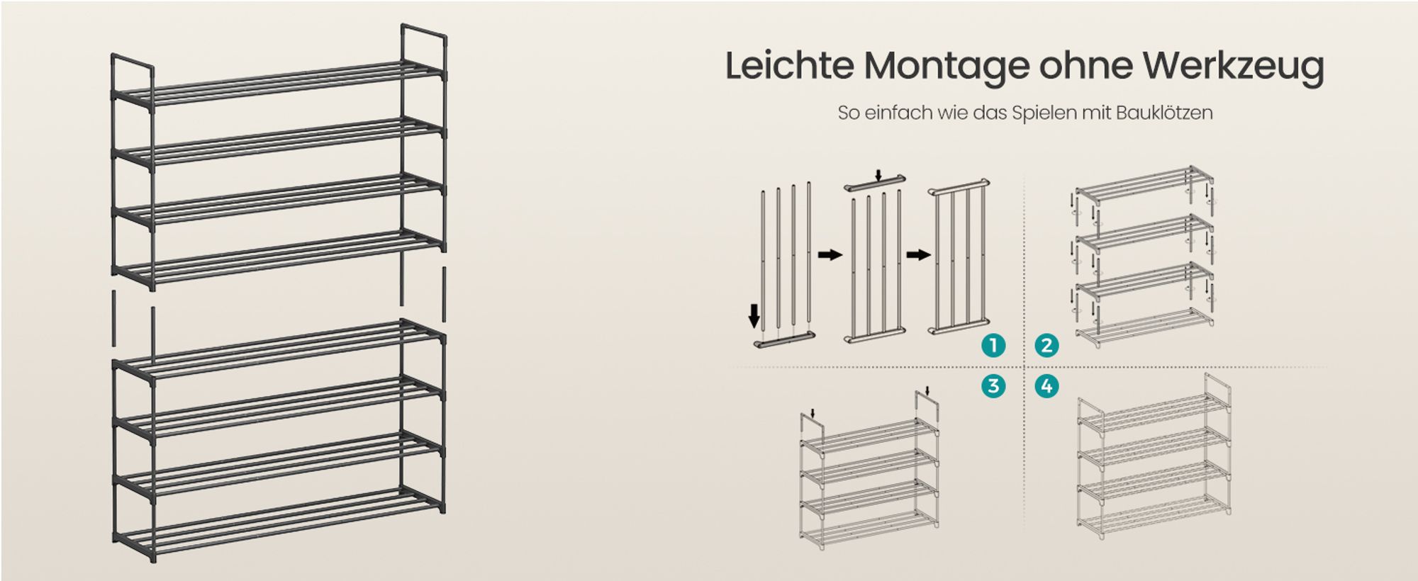 Schuhregal 4 Ebenen, Schuhständer Metall, 30 x 117 x 75 cm, Schuh-Organizer