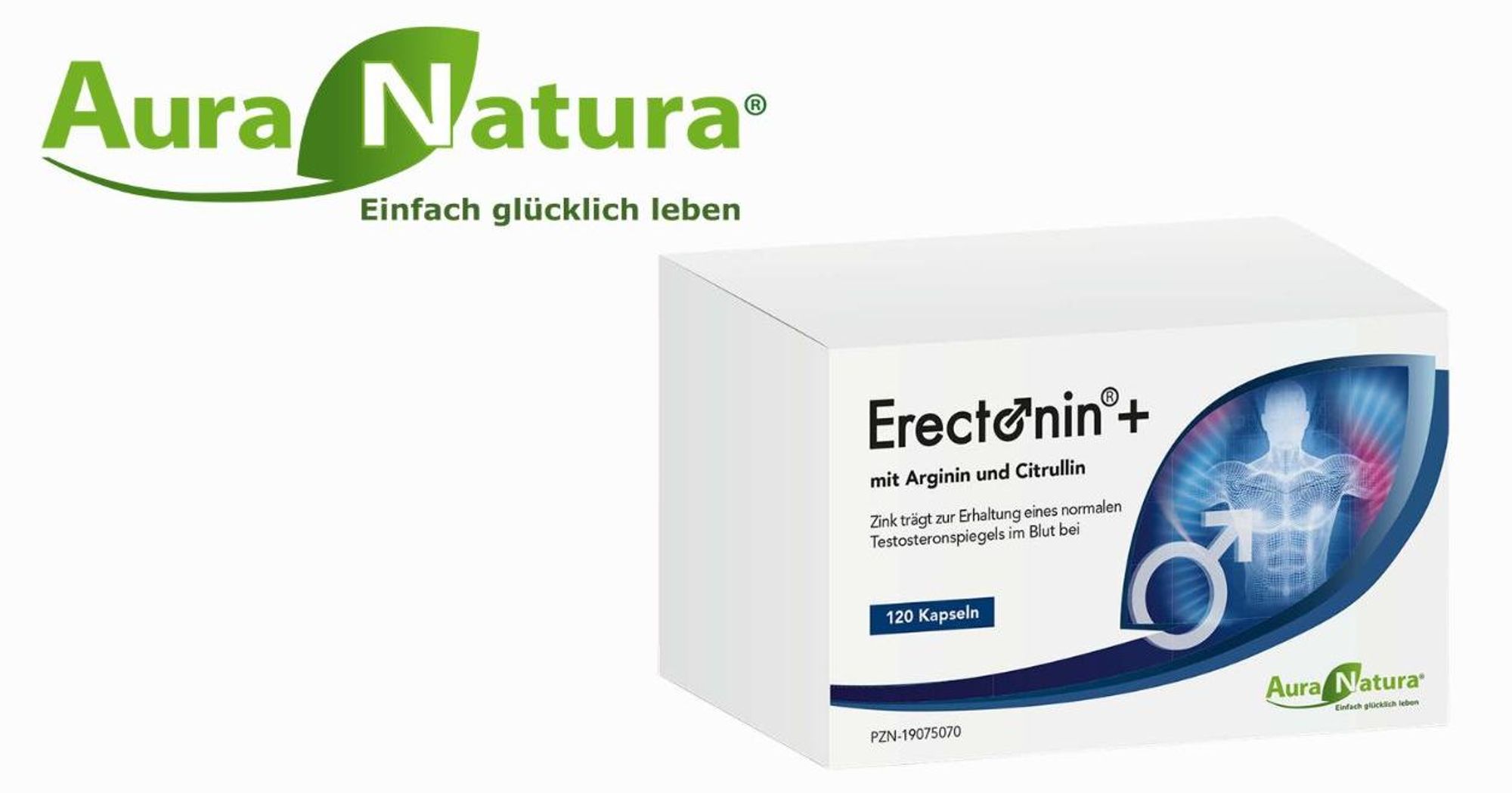 Aura Natura Erectonin Plus | L-Arginin Kapseln mit L-Citrullin, Zink & Selen | 7-fach Formel für Männer | je Tagesdosis 6933 mg | 120 Kapseln