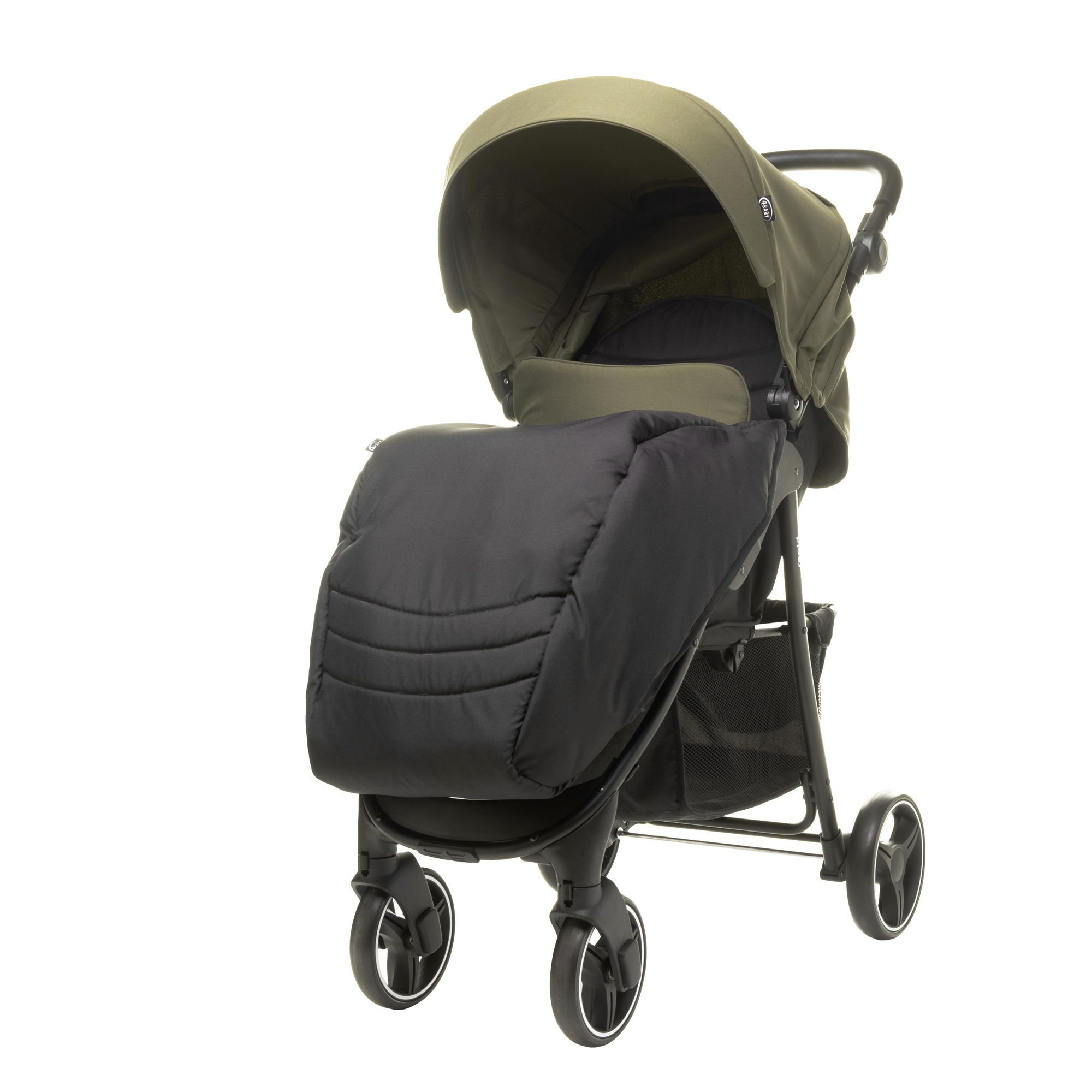 4Baby | Wózek spacerowy - Khaki - Kompaktowy - Pozycja leżąca - Terenowy - Lekki - do 22 kg - kosz na zakupy - 5 punktowe pasy bezpieczeństwa - Rapid