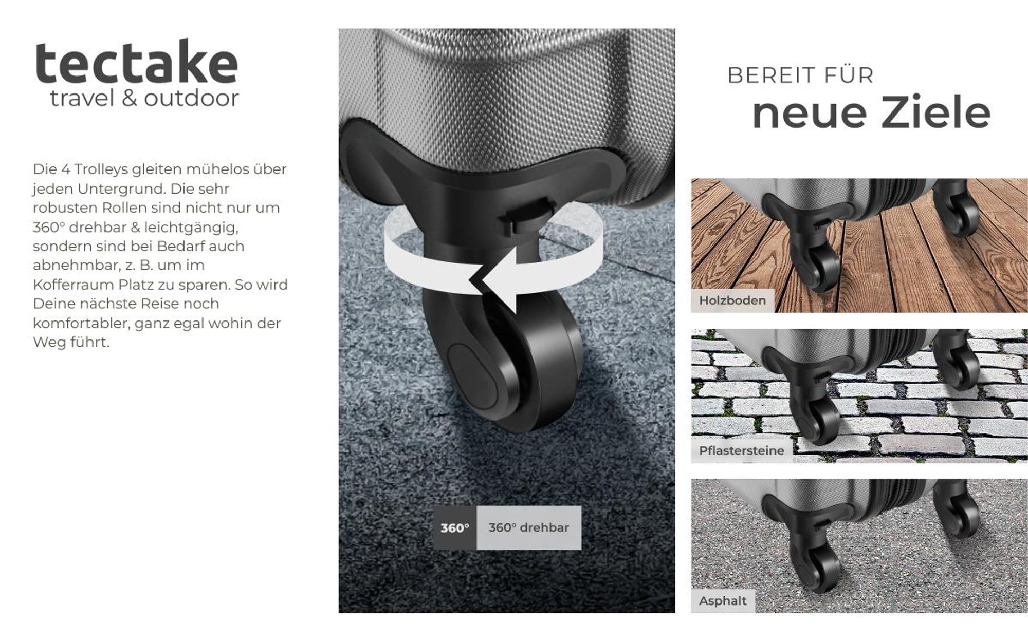 tectake® Hartschalenkoffer-Set 4-teilig, aus robustem ABS-Kunststoff