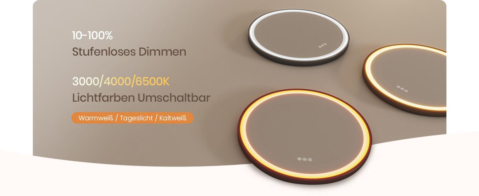 EMKE LED Badspiegel Rund 60 cm Durchmesser LED Spiegel Badezimmerspiegel mit Beleuchtung 3 Lichtfarbe 3000-6400K Kaltweiß Neutral Warmweiß Dimmbar Lichtspiegel mit Beschlagfrei und Touchschalter IP44 Energiesparend (Schwarz Design)
