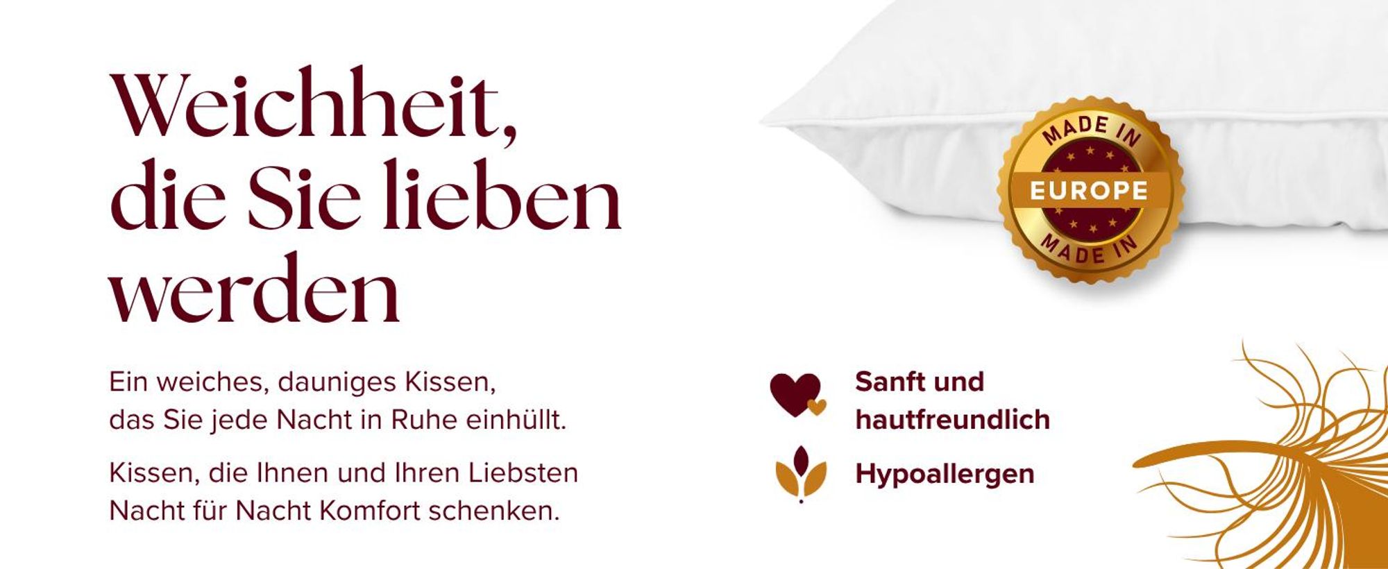 Maxiga Daunenkissen 80x80 cm 100 % DAUNE | Füllgewicht 2000g | Für Allergiker geeignet | -Zertifikat Klasse 1 | Atmungsaktiver, Baumwollbezug