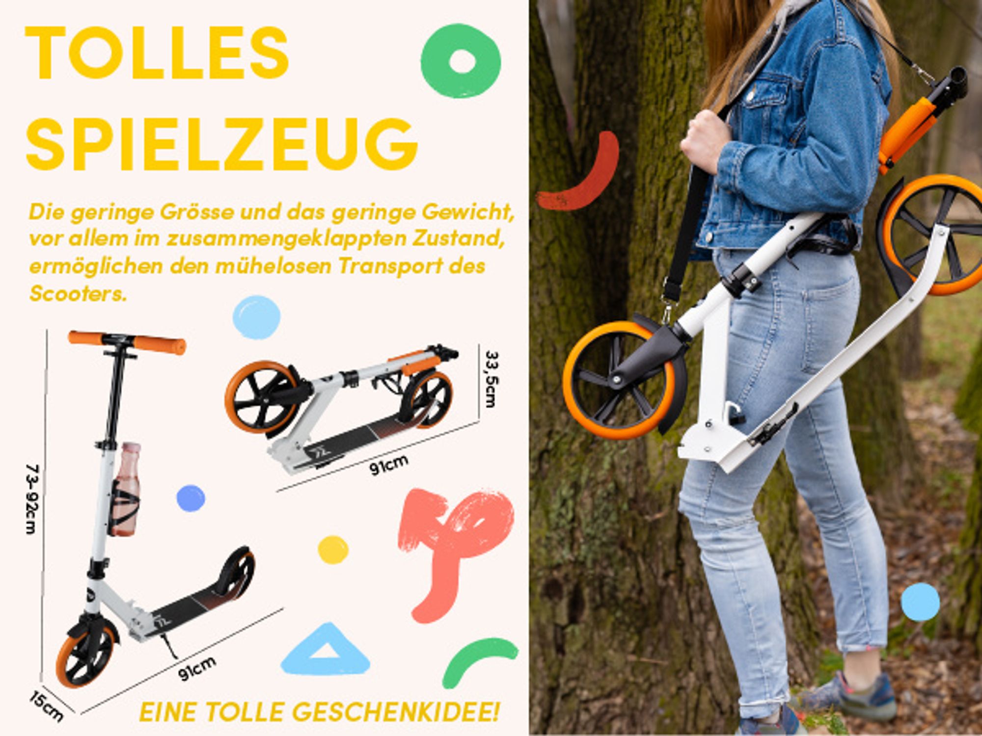 Scooter Cityroller für Kinder ab 6 Jahren mit Flaschenhalter