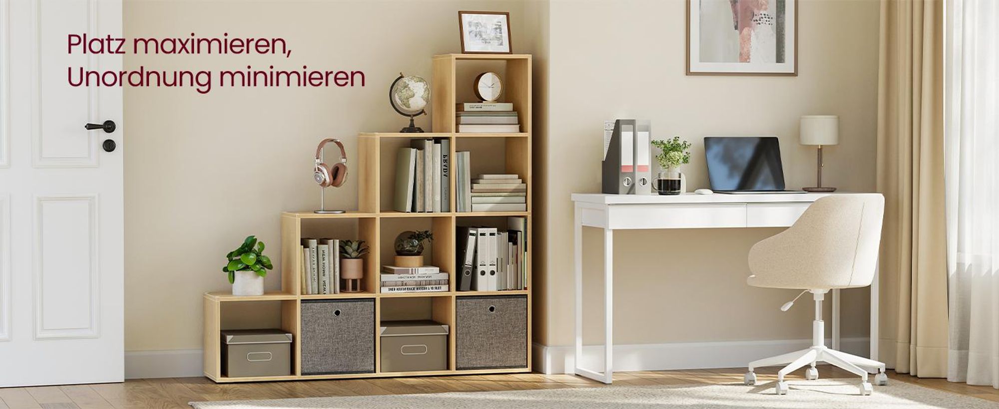 Bücherregal mit 10 offenen Fächern, Stufenregal, 27 x 129,5 x 129,5 cm