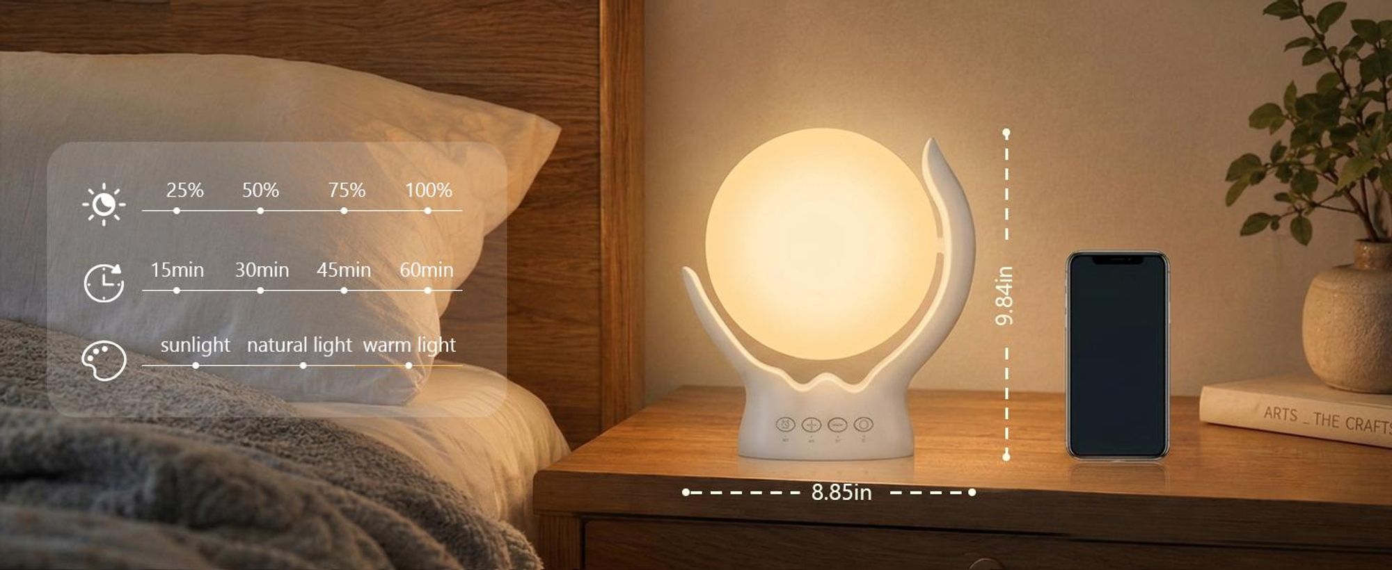 Stufenlos dimmbare Lichttherapielampe,UV-frei, 10.000 Lux, Therapielampe, rotierende Lichttherapielampe mit 5 Helligkeiten, 3 Farbtemperaturen, timbar