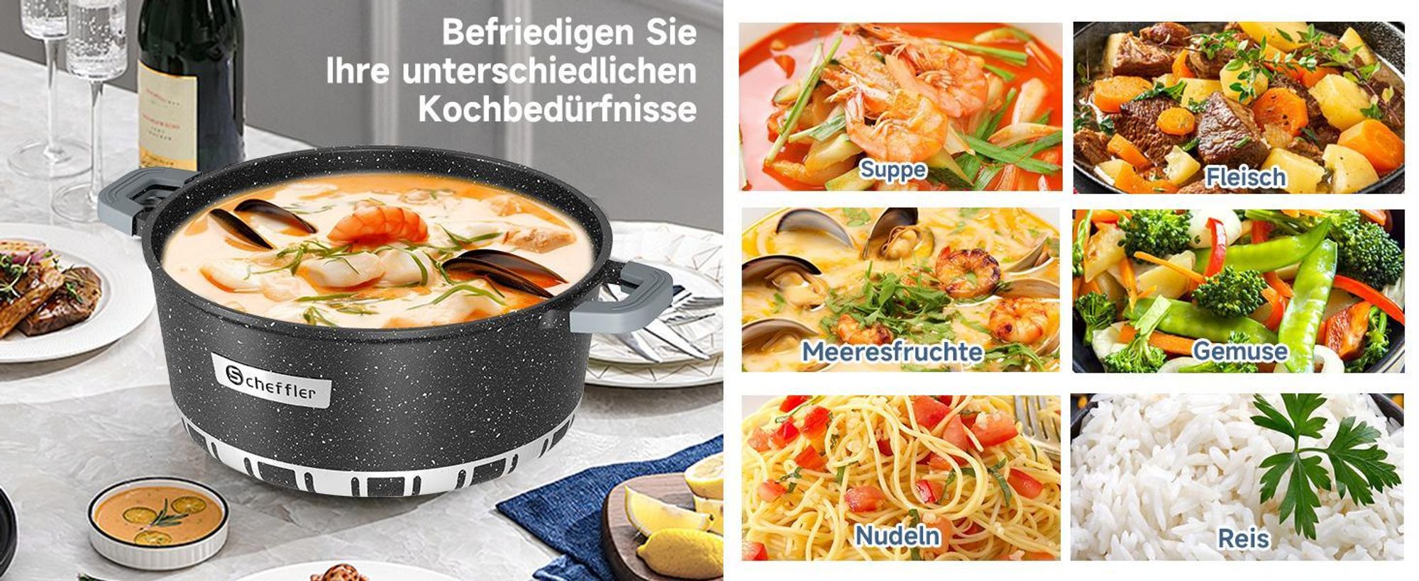 Scheffler Topf Induktions Kochtopf mit Deckel, Antihaftbeschichtung, 24cm/4,8L Topf, für alle Herdarten, Aluminium-Kochtopf