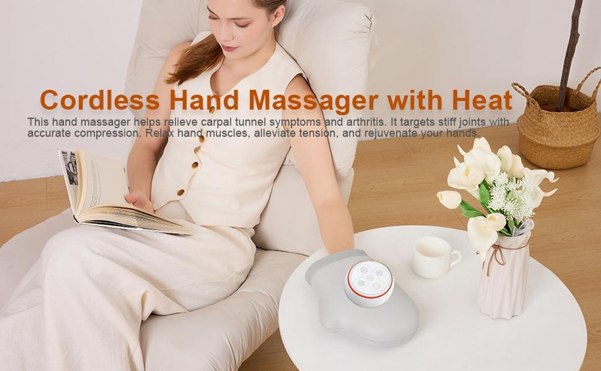 Handmassagegerät, Handschuhform mit Einzelfinger-Massage, 3 Modus&5 Stärke, Wärmekompression, Dreiteiliges Luftkissen für Finger,Handfläche,Handgelenk
