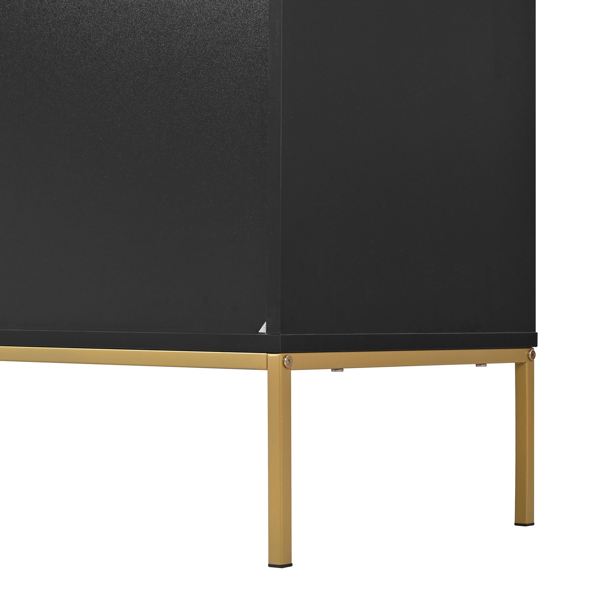 Merax Sideboard Kommode mit 4 Türen, TV-Schrank, Kleiderschrank, Metallbeine, Metalllinien, 80×150× 40cm, Schwarz+Golden