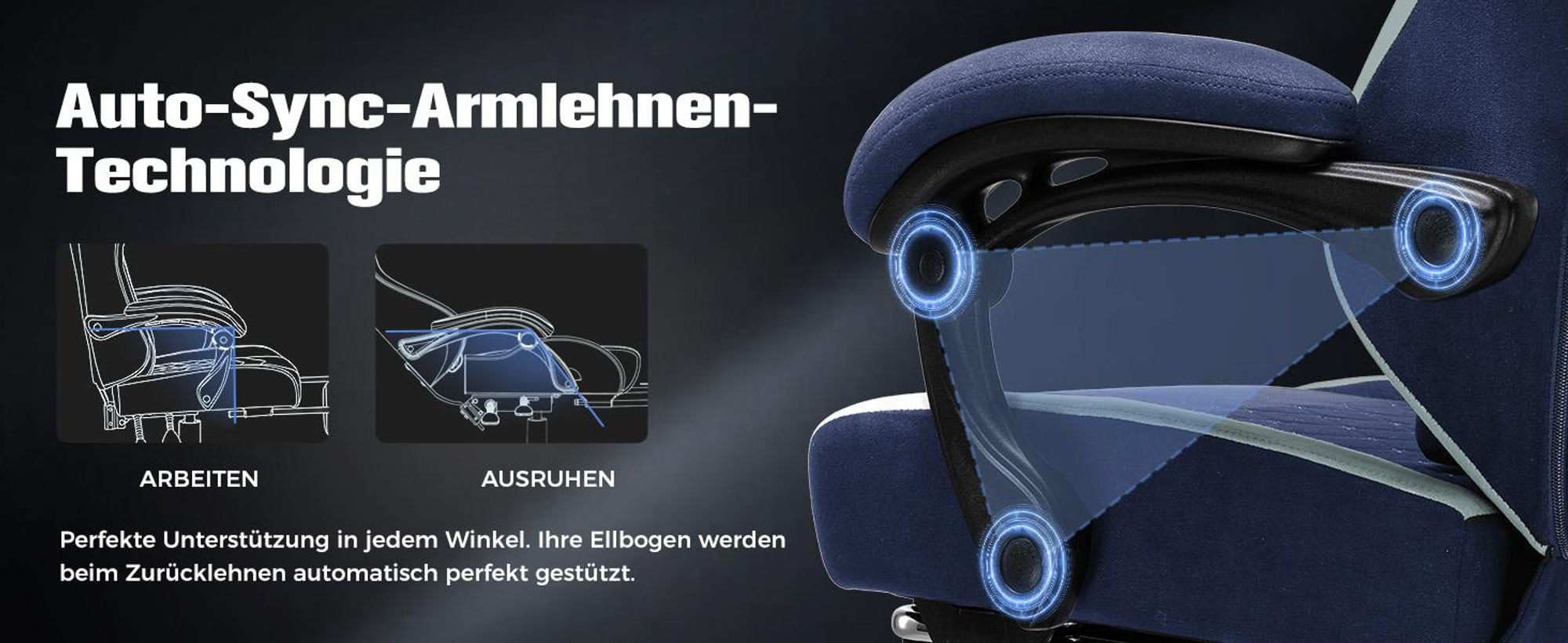 GTPLAYER Gaming Stuhl Ergonomischer Gaming Sessel Schreibtischstuhl PC Gamer Racing Stuhl mit Stoffoberfläche, Federsitzkissen, Verbindungsarmlehnen, mit Fußstütze bis 153 kg belastbar