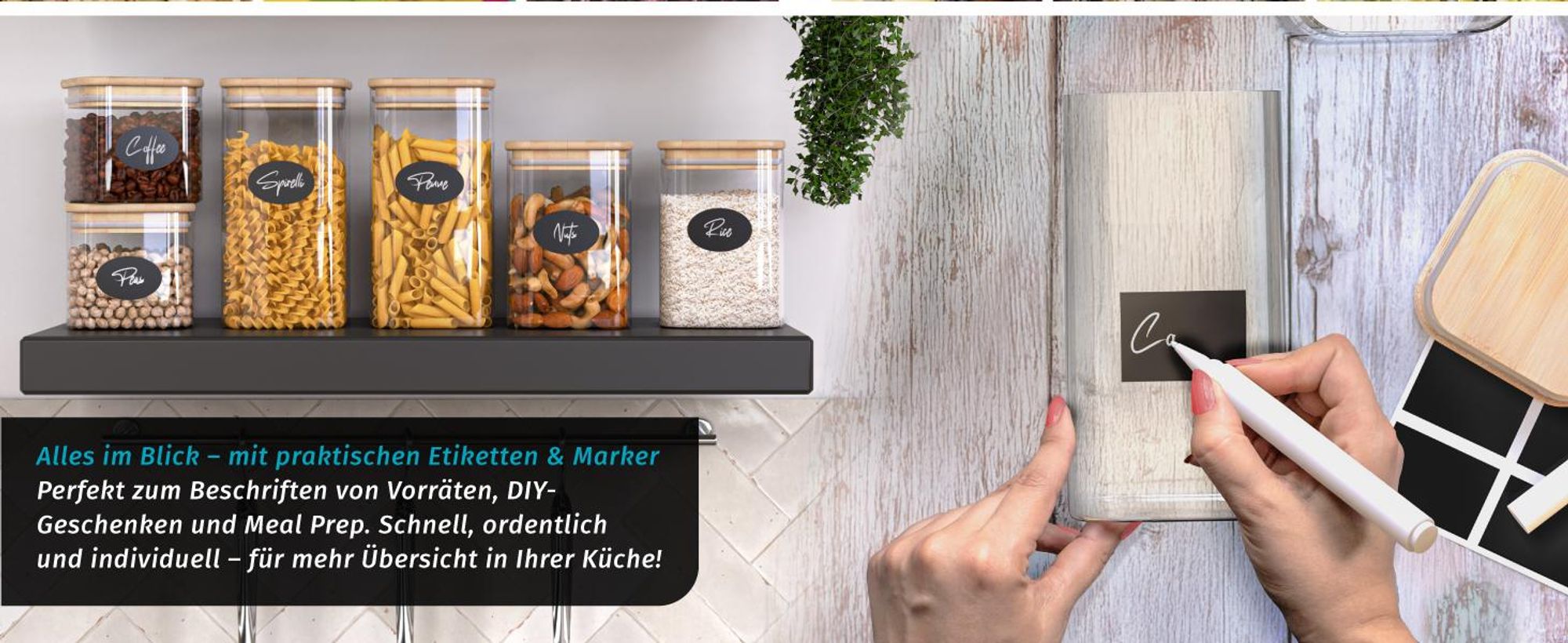 Arendo Vorratsgläser, Glasbehälter Set 1L, 1,5L, 2L Borosilikat quadratisch mit Bambusdeckel, 6er Set, luftdicht, hitze & kältebeständig, Mikrowellen & spülmaschinengeeignet