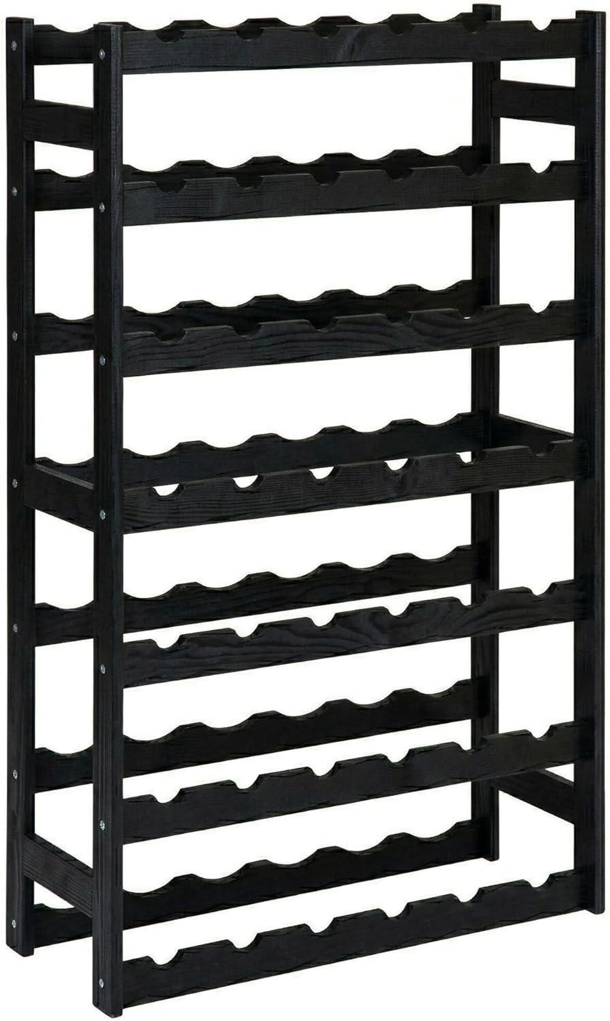 STOLMAK Weinregal aus Holz für 56 Flaschen Schwarz/Braun Kiefernholz 72,5x118x25 cm Flaschenregal Weinschrank Weinständer Flaschenhalter Kellerregal