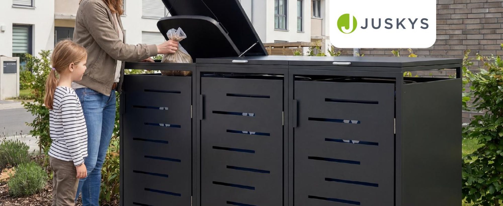 Juskys Mülltonnenbox Arel 3er - Metall Gartenbox - Anthrazit
